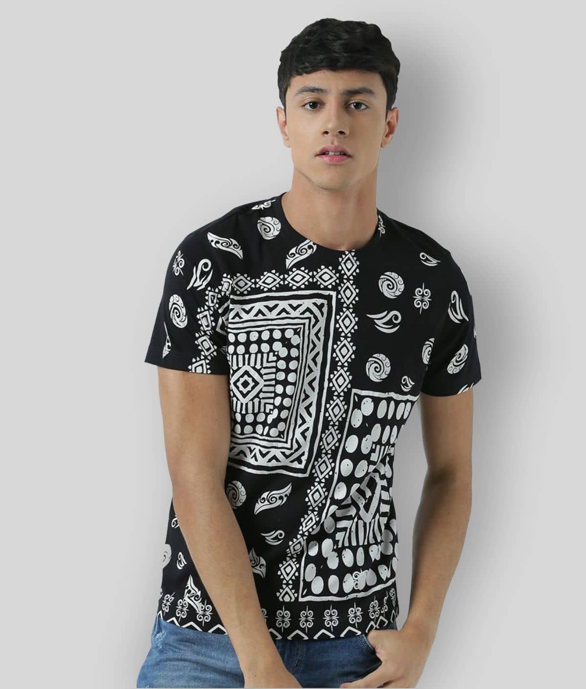 Huetrap Pack of 1 Cotton Regular Fit Men's T-Shirt ( Black )