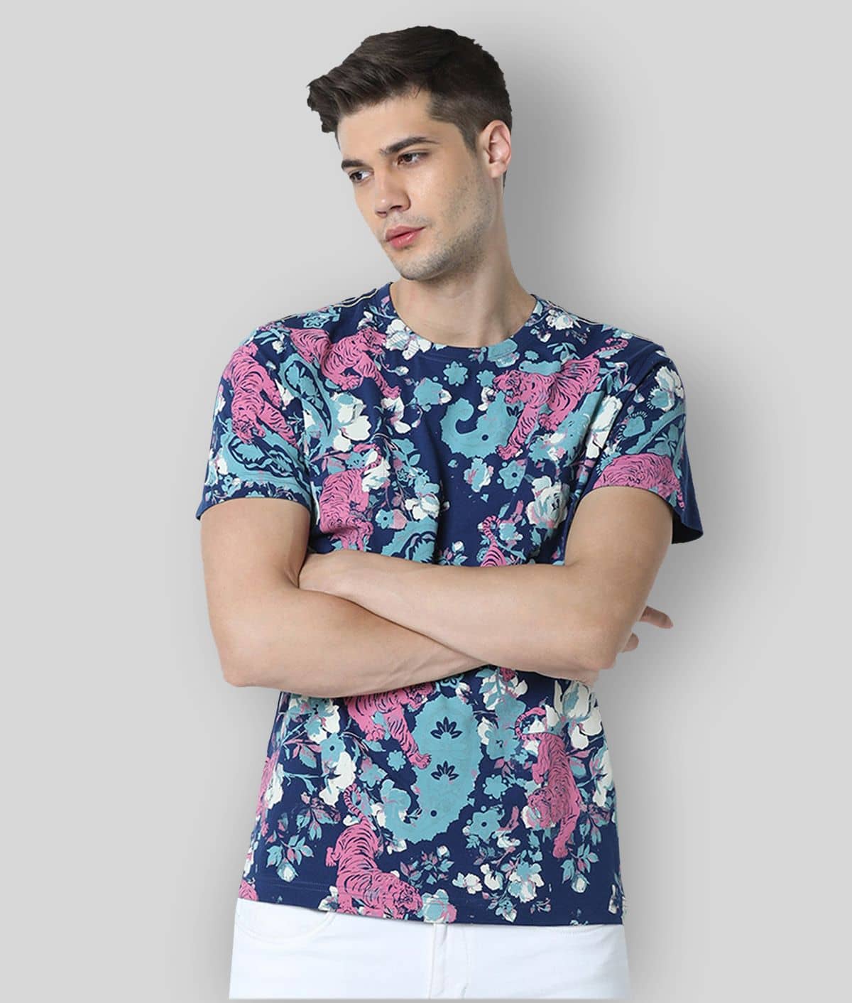 Huetrap Pack of 1 Cotton Regular Fit Men's T-Shirt ( Blue )
