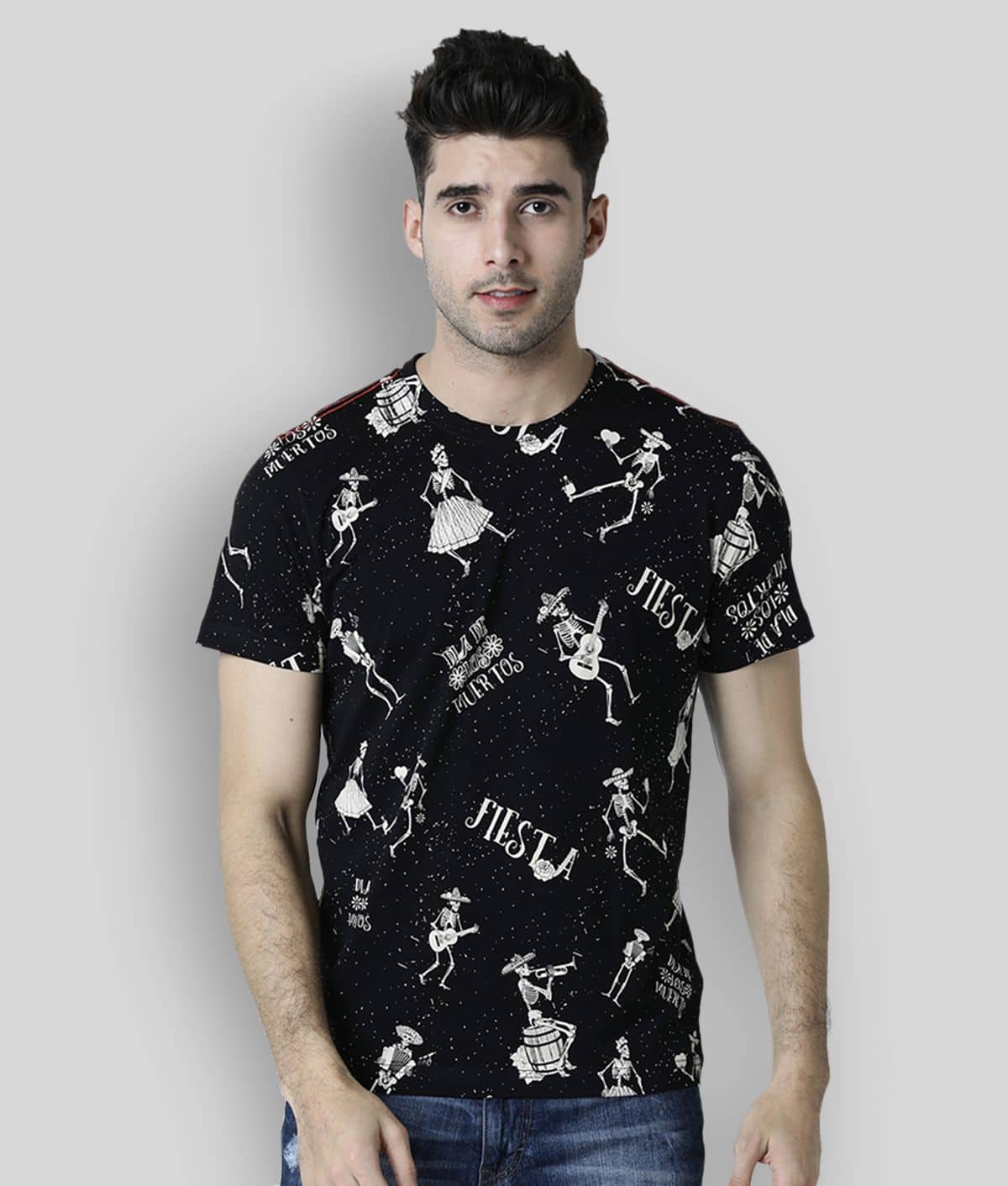 Huetrap Pack of 1 Cotton Regular Fit Men's T-Shirt ( Black )