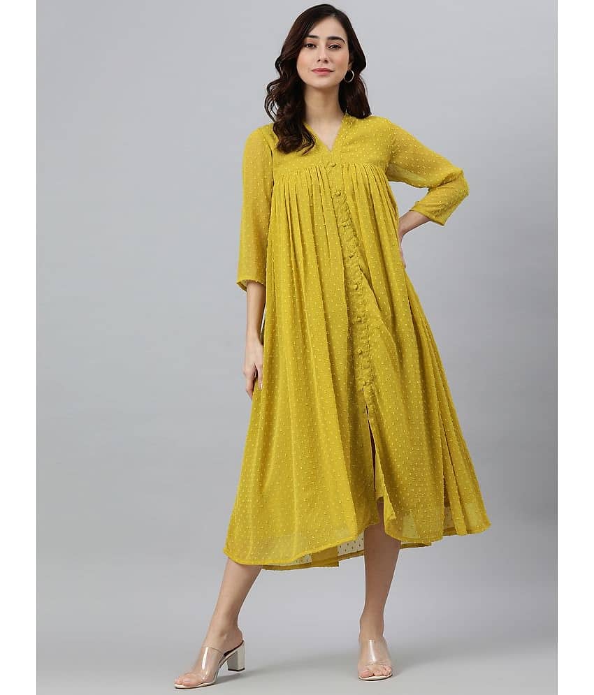 Janasya - Yellow Chiffon Women's Front Slit Kurti ( Pack of 1 ) - Kurtis, Tunics | Buy online on ZillyBuy