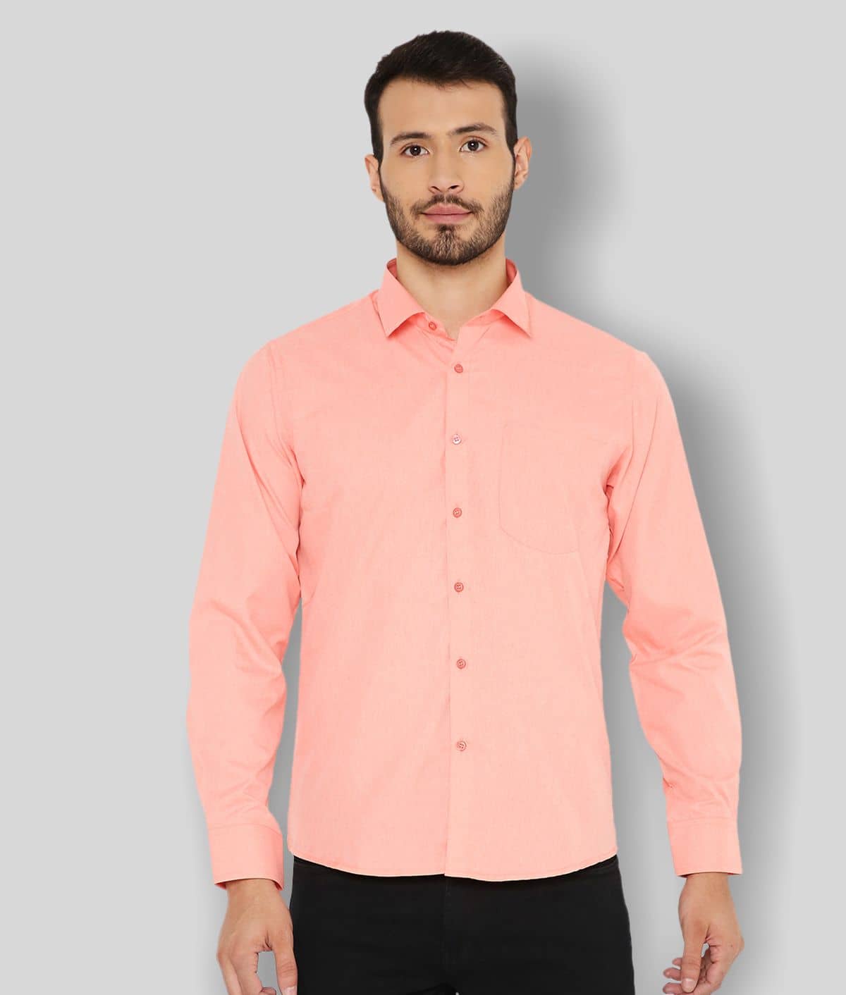 Maharaja - Peach Cotton Blend Slim Fit Men's Formal Shirt ( Pack of 1 )