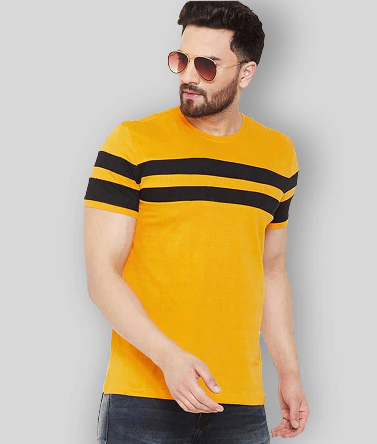 OXRYZER Pack of 1 Cotton Blend Regular Fit Men's T-Shirt ( Mustard )