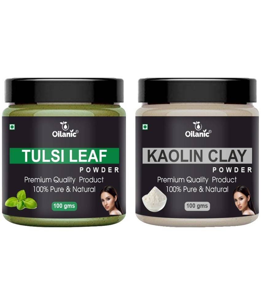     			Oilanic 100% Pure Tulsi Powder & Kaolin Clay Powder For Skin Hair Mask 200 g Pack of 2