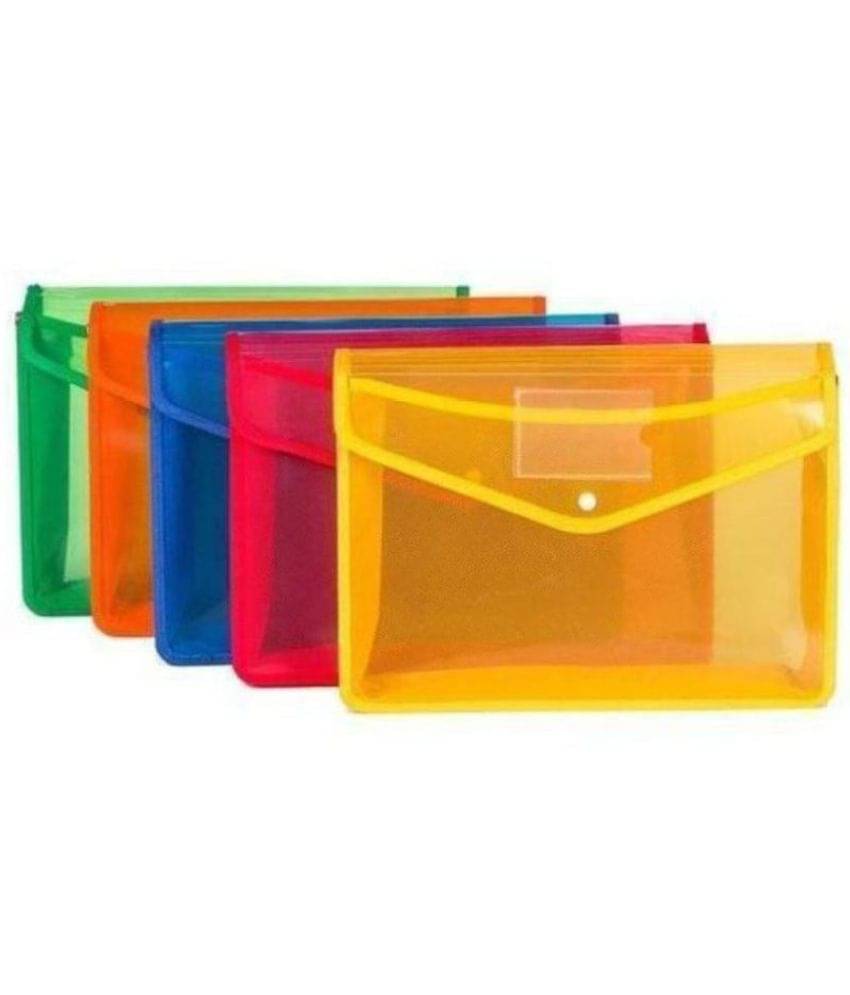     			RAVARIYA GRAPHICS Envelope FolderTransparent Poly Plastic A4 Documents File Storage Bag with Snap Button Set of 5/Certificate File Holder/Document Folder for Certificates A4/Legal/Bag for Document