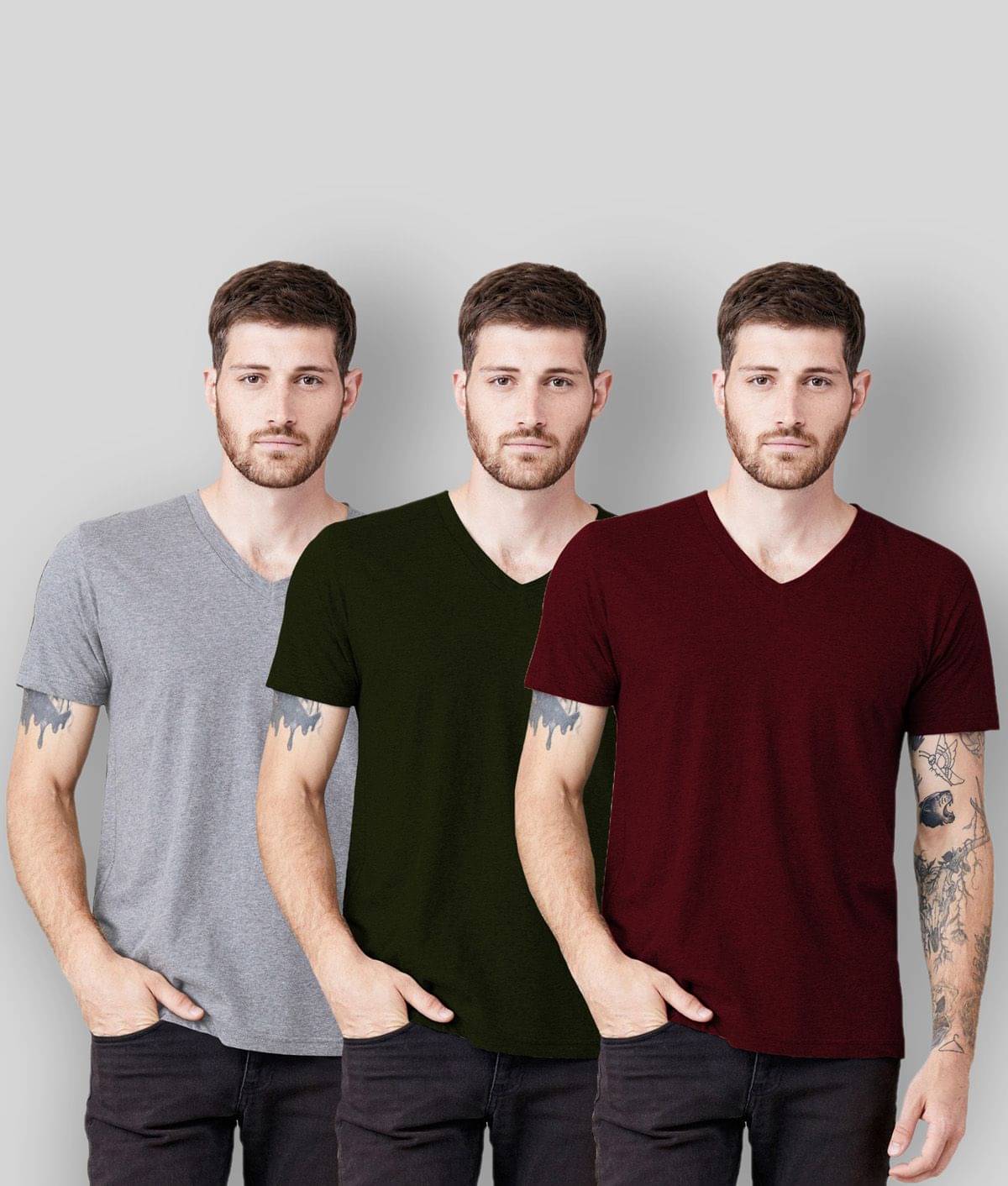     			THE BLAZZE - Multicolor Cotton Slim Fit  Men's T-Shirt ( Pack of 3 )
