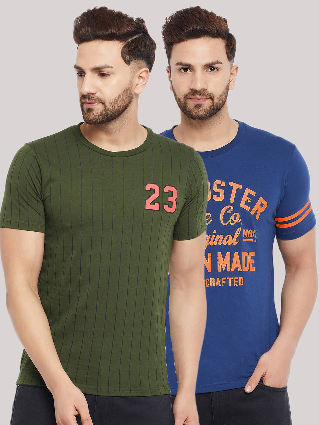 The Million Club Pack of 2 Cotton Blend Regular Fit Men's T-Shirt ( Green )