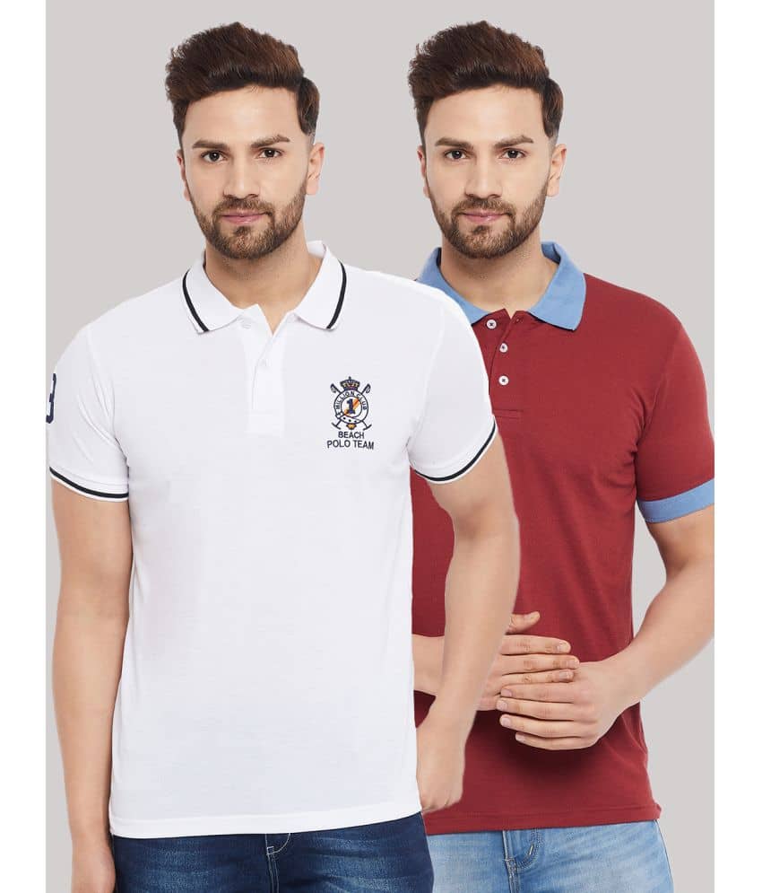 The Million Club Pack of 2 Cotton Blend Regular Fit Solid Half Sleeves Men's Polo T Shirt ( White )
