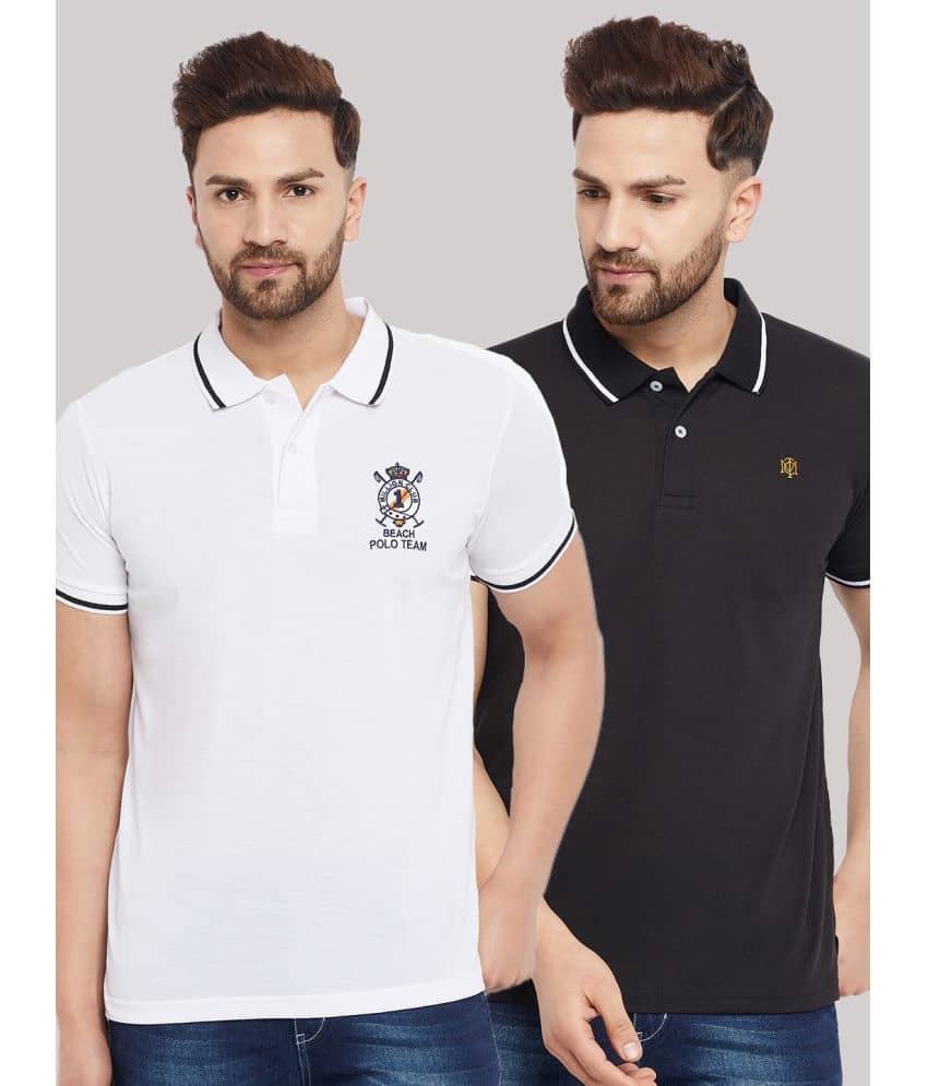 The Million Club Pack of 2 Cotton Blend Regular Fit Solid Half Sleeves Men's Polo T Shirt ( White )