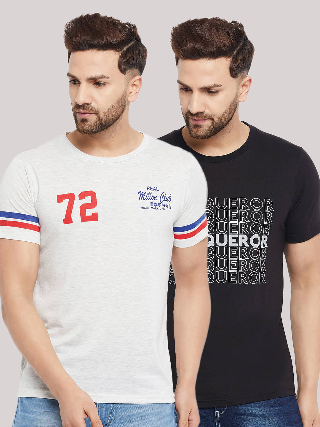The Million Club Pack of 2 Cotton Blend Regular Fit Men's T-Shirt ( White )