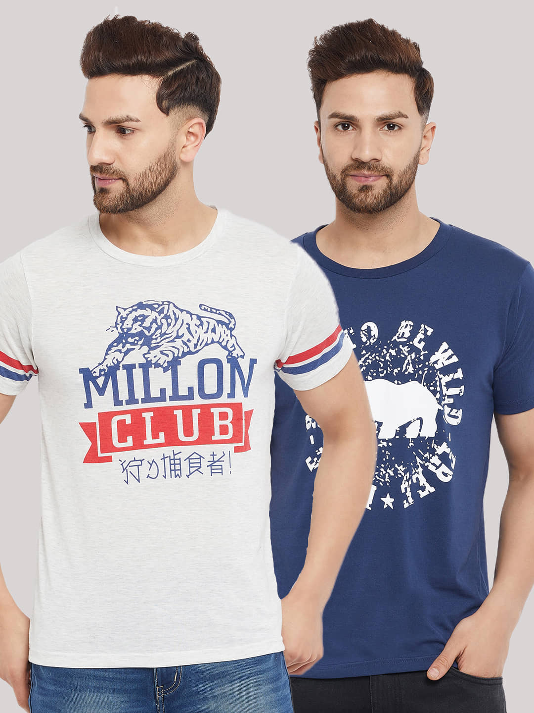 The Million Club Pack of 2 Cotton Blend Regular Fit Men's T-Shirt ( White )