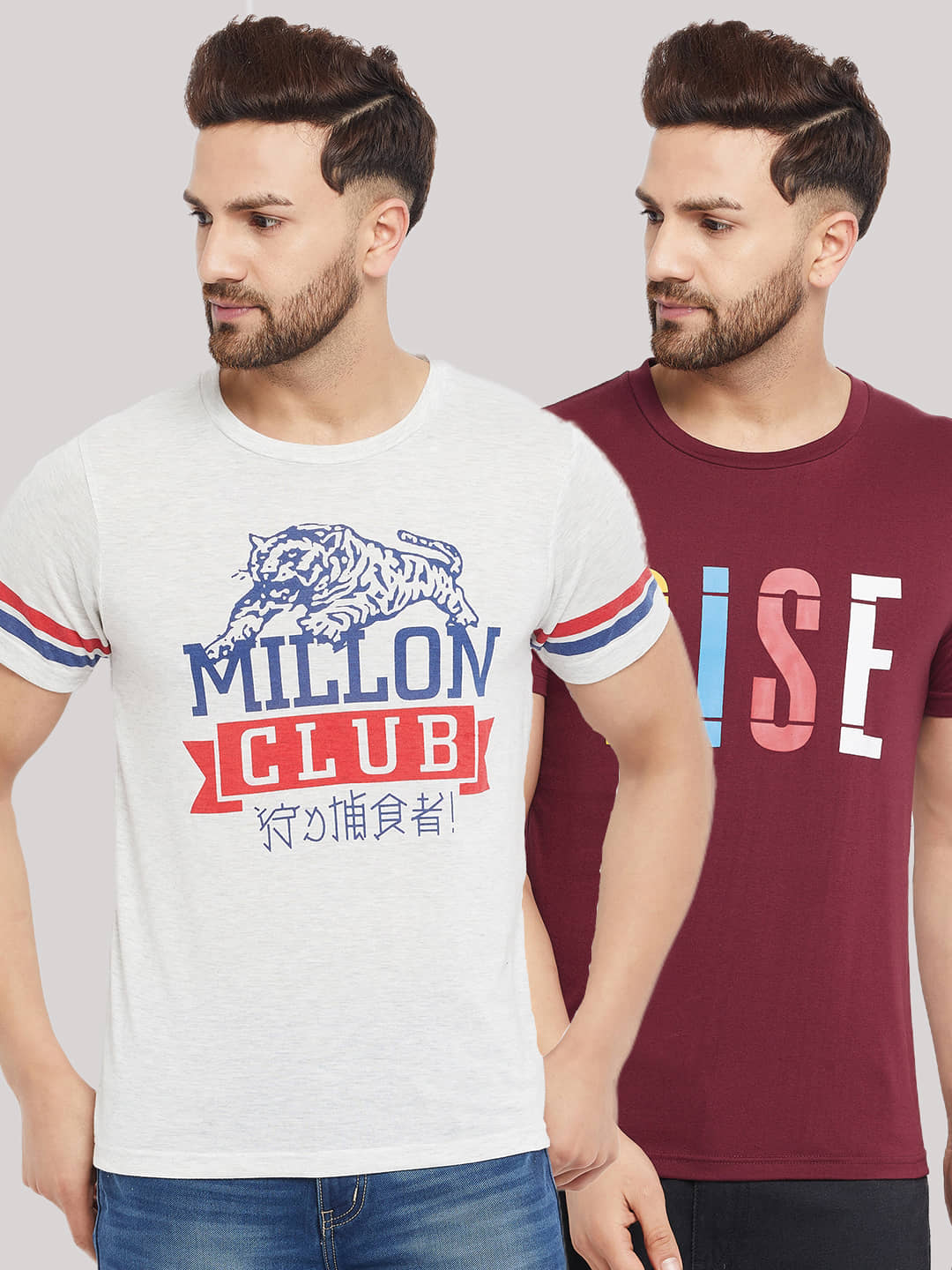 The Million Club Pack of 2 Cotton Blend Regular Fit Men's T-Shirt ( White )