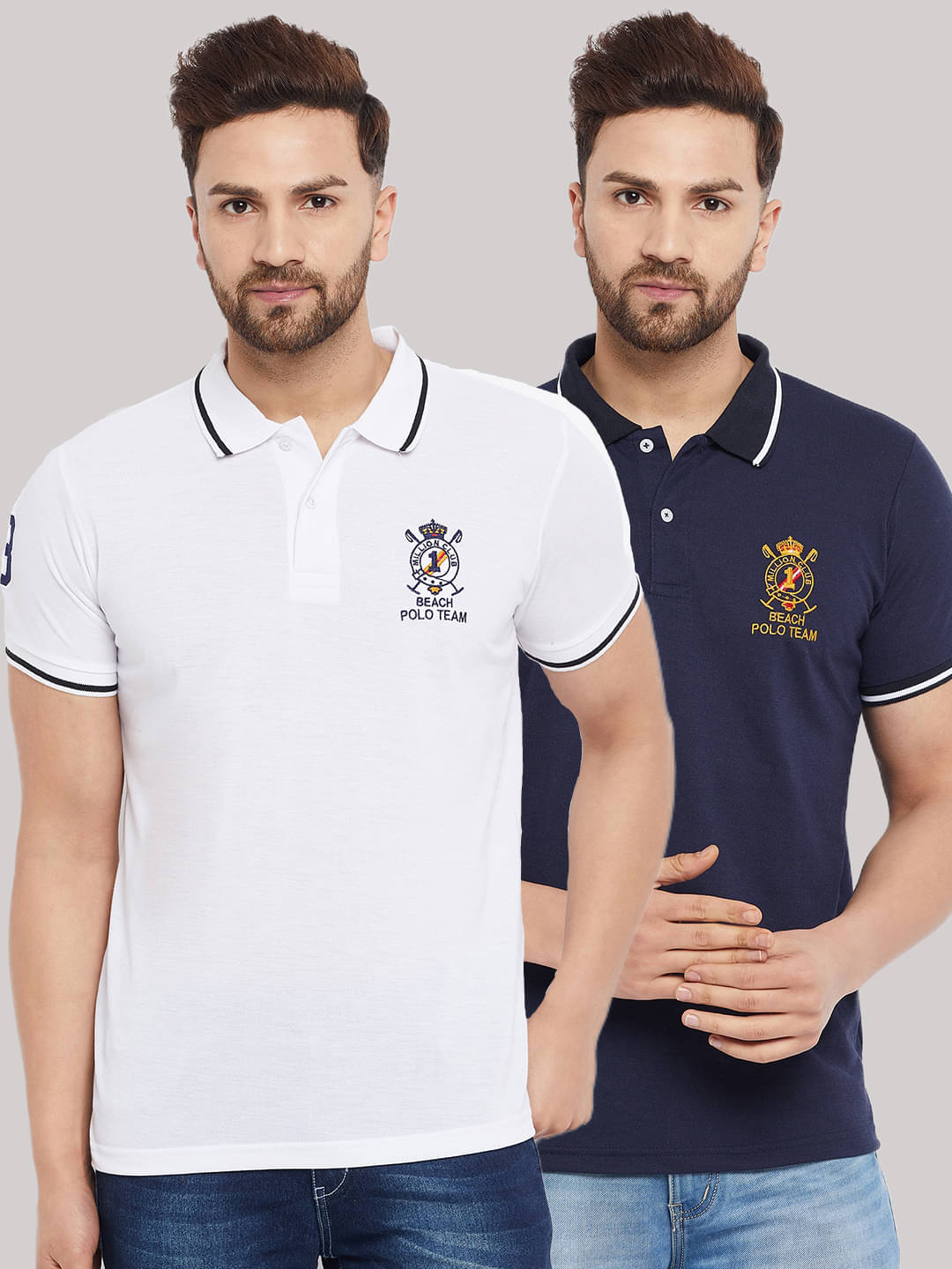     			The Million Club Pack of 2 Cotton Blend Regular Fit Solid Half Sleeves Men's Polo T Shirt ( White )