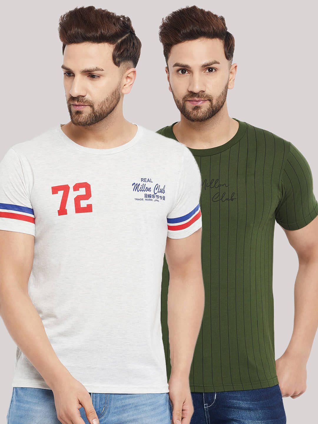 The Million Club Pack of 2 Cotton Blend Regular Fit Men's T-Shirt ( White )