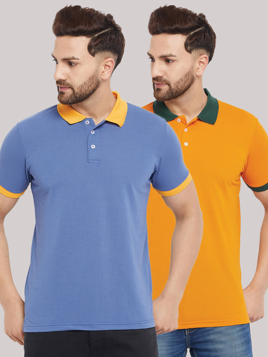 The Million Club Pack of 2 Cotton Blend Regular Fit Solid Half Sleeves Men's Polo T Shirt ( Blue )