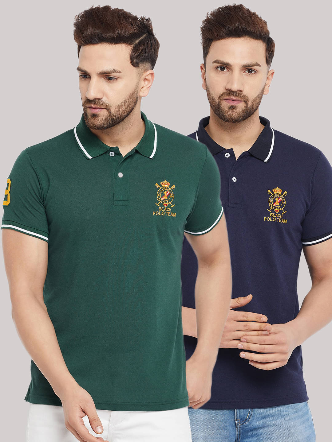     			The Million Club Pack of 2 Cotton Blend Regular Fit Solid Half Sleeves Men's Polo T Shirt ( Green )