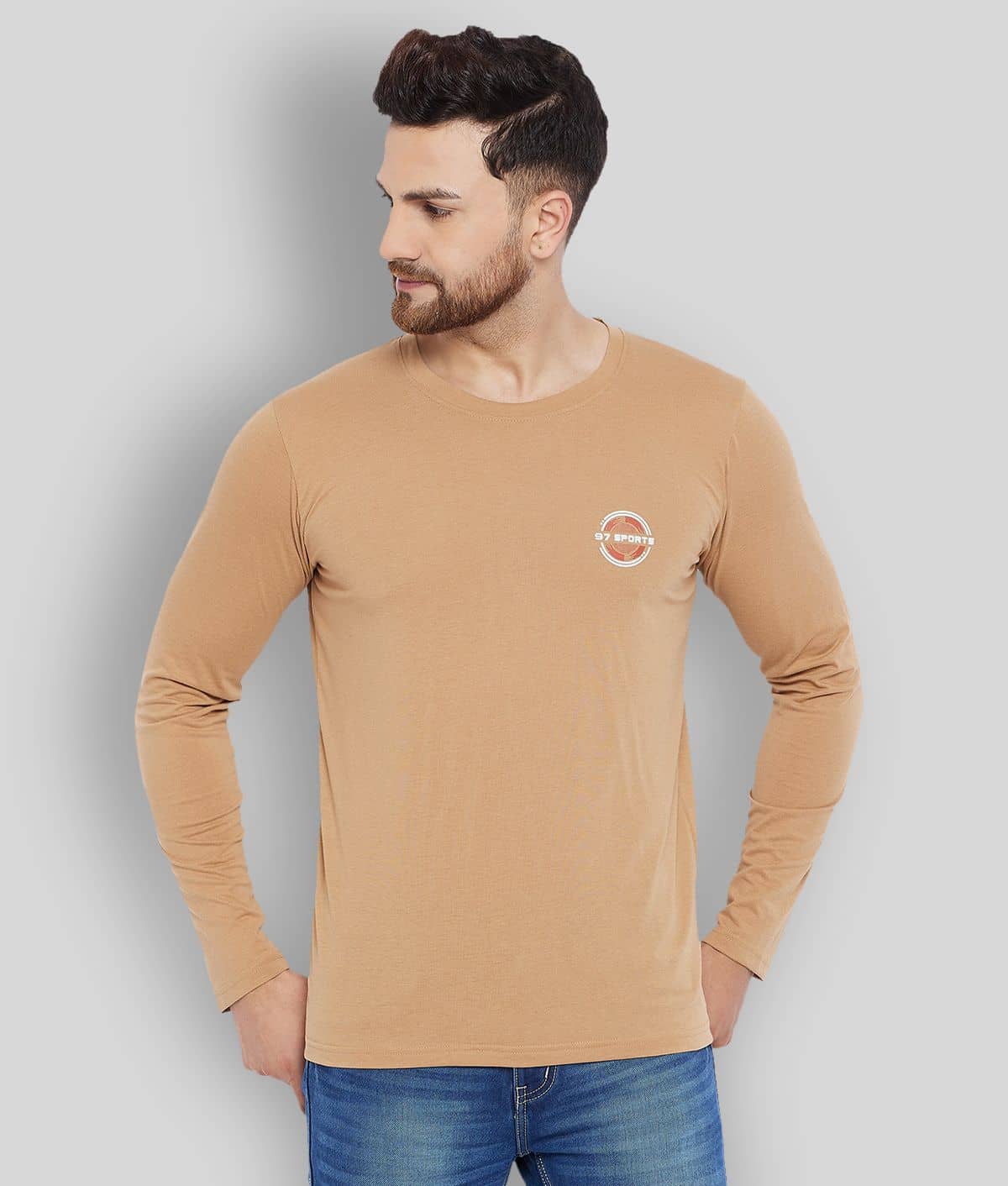The Million Club Pack of 1 Polyester Regular Fit Men's T-Shirt ( Beige )