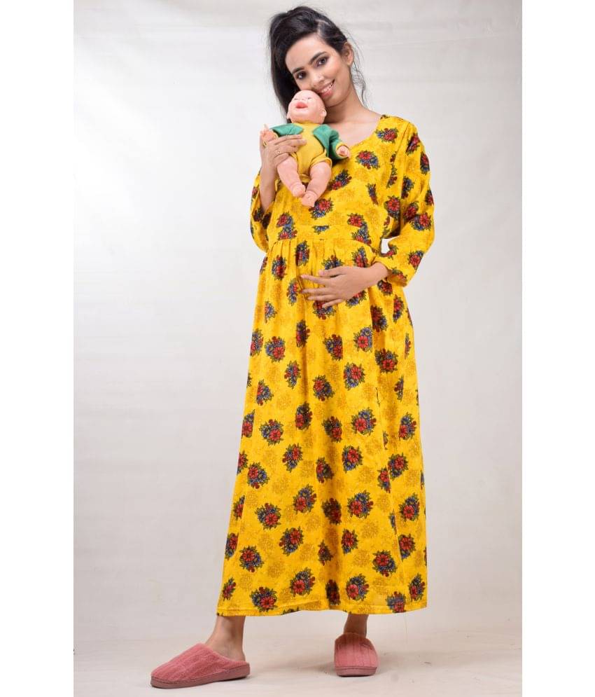 CLYMAA Yellow Rayon Gown - CLYMAA Yellow Rayon Gown -