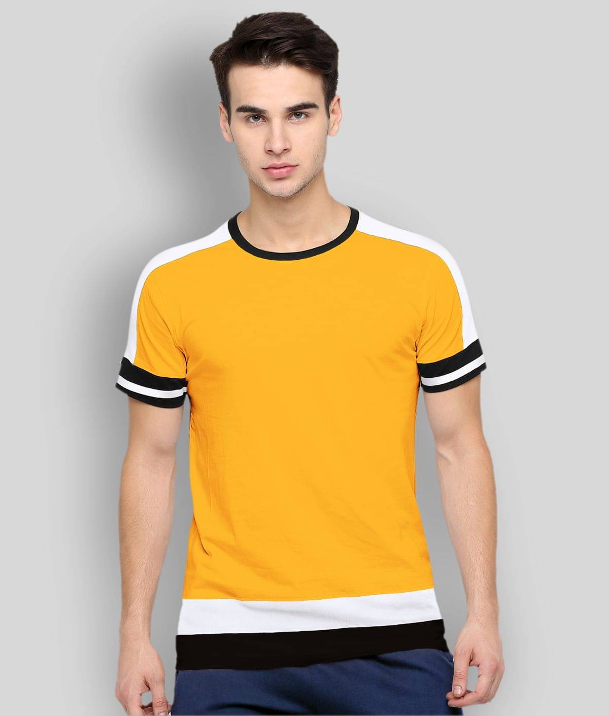 Maniac - Yellow Cotton Slim Fit Men's T-Shirt ( Pack of 1 )     			Maniac - Yellow Cotton Slim Fit Men's T-Shirt ( Pack of 1 )