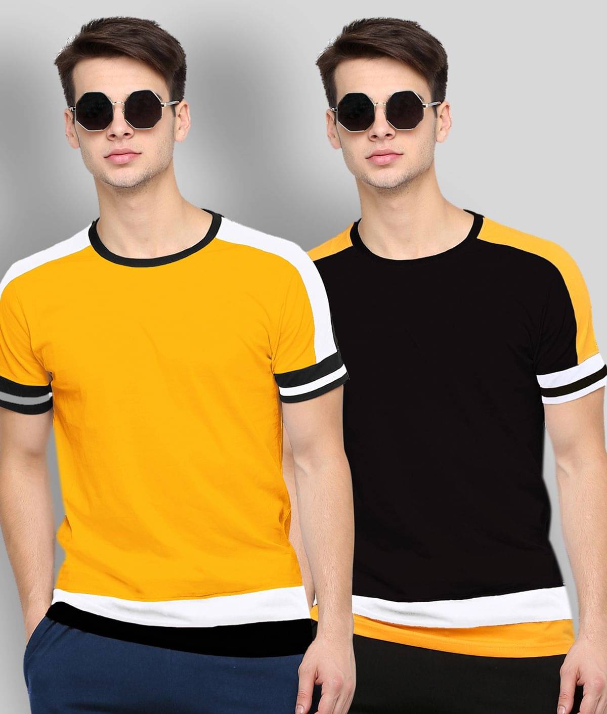     			Maniac - Yellow Cotton Slim Fit Men's T-Shirt ( Pack of 2 )