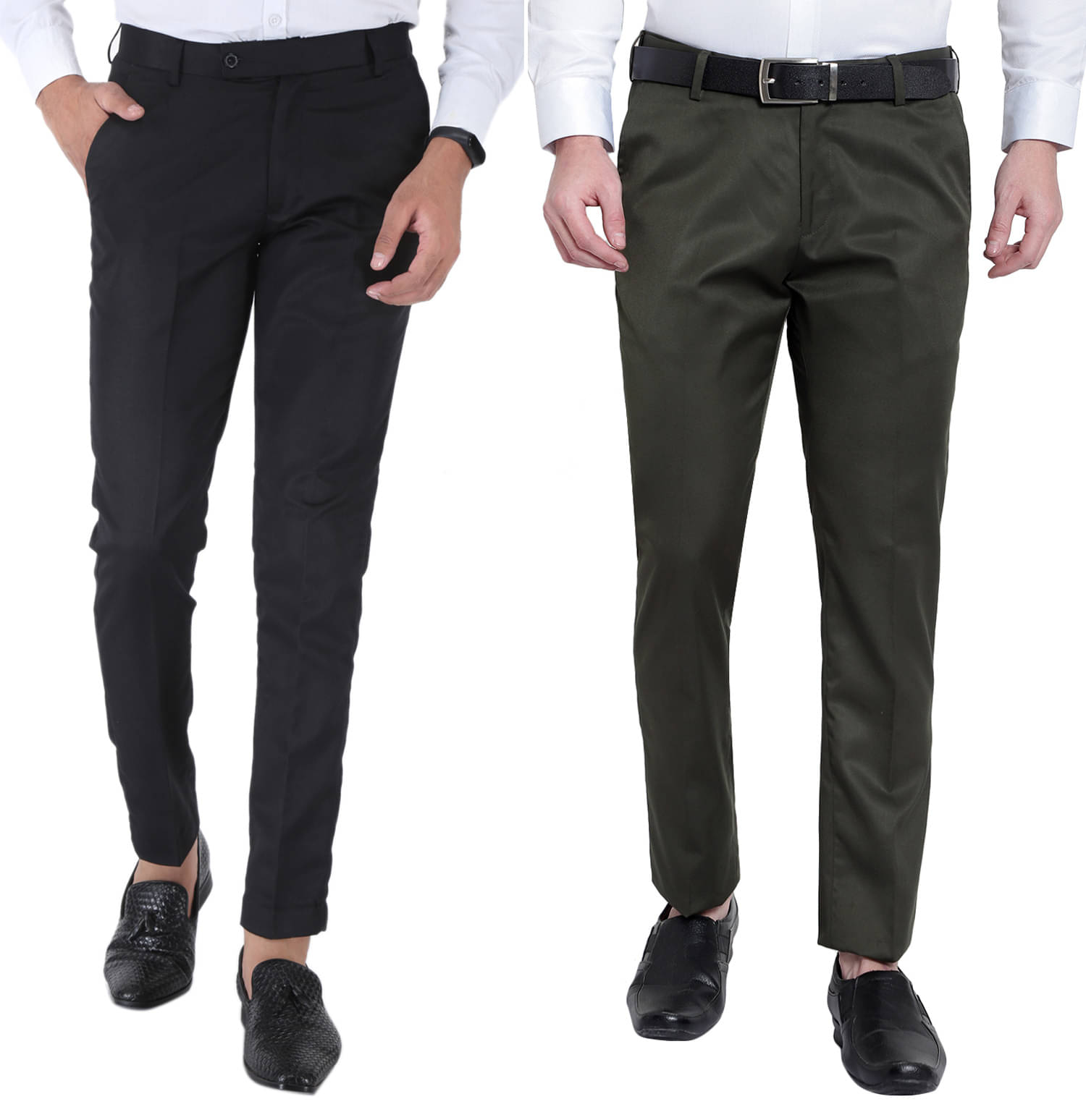     			SREY - Black Polycotton Slim - Fit Men's Trousers ( Pack of 2 )