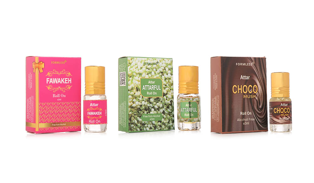     			Set of 3 Formless Fawakeh  , Attarful and Choco Musk  3ml attars