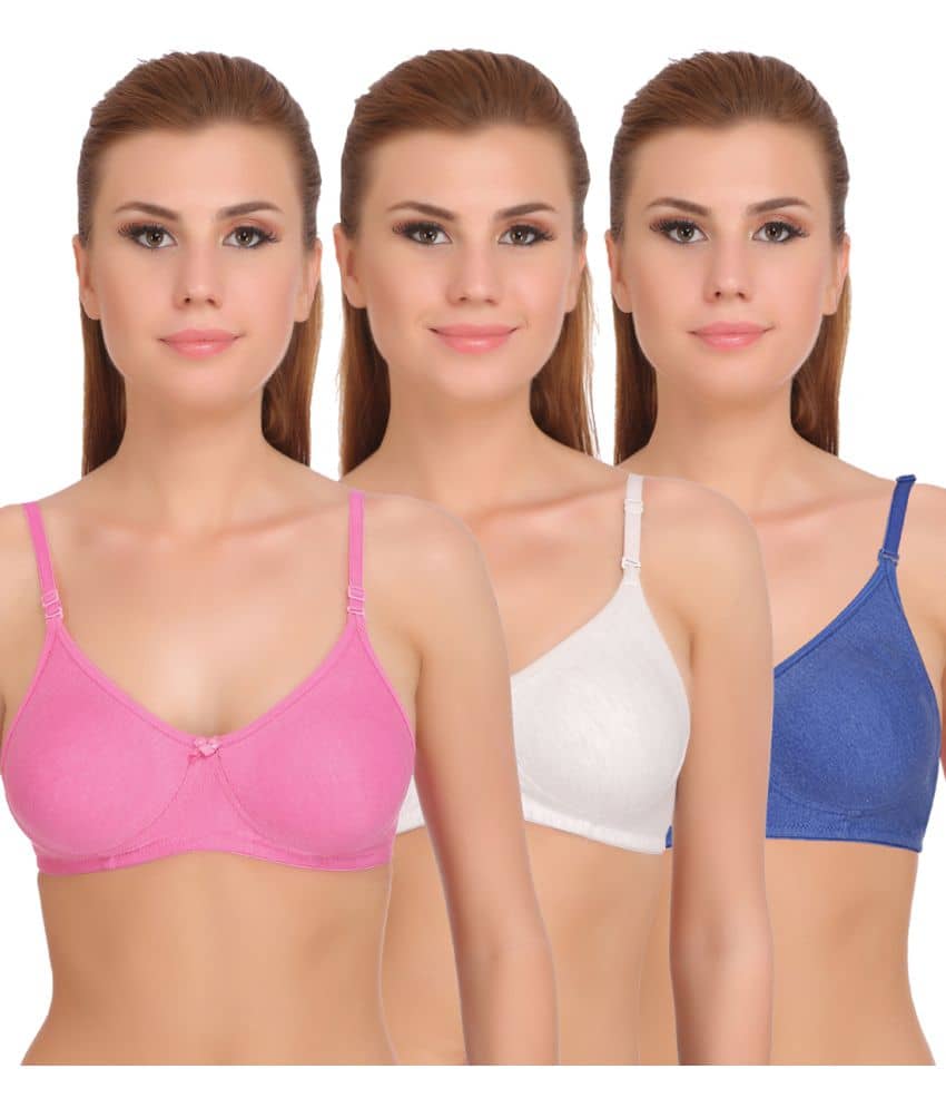 Softskin Pack of 3 Cotton Blend Non Padded Women's T-Shirt Bra ( Multicolor )