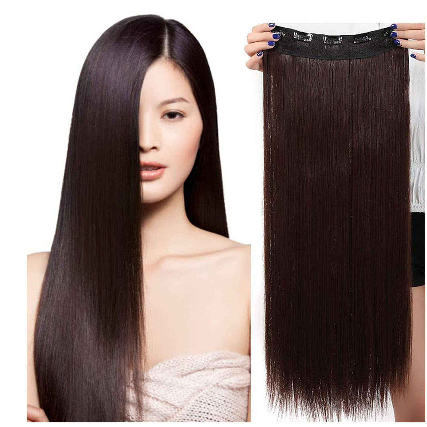 VSAKSH Straight Clip In Hair Extension Brown