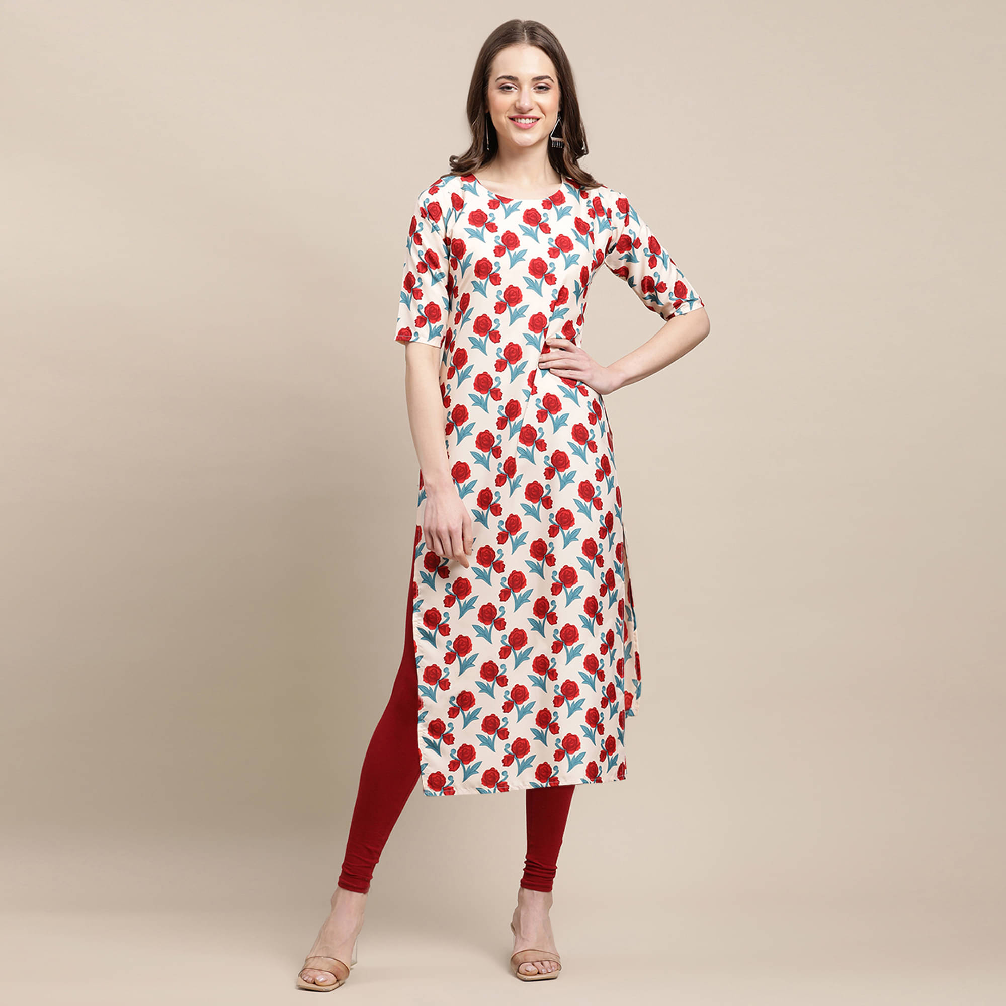     			1 Stop Fashion - Beige Crepe Women's Straight Kurti ( Pack of 1 )