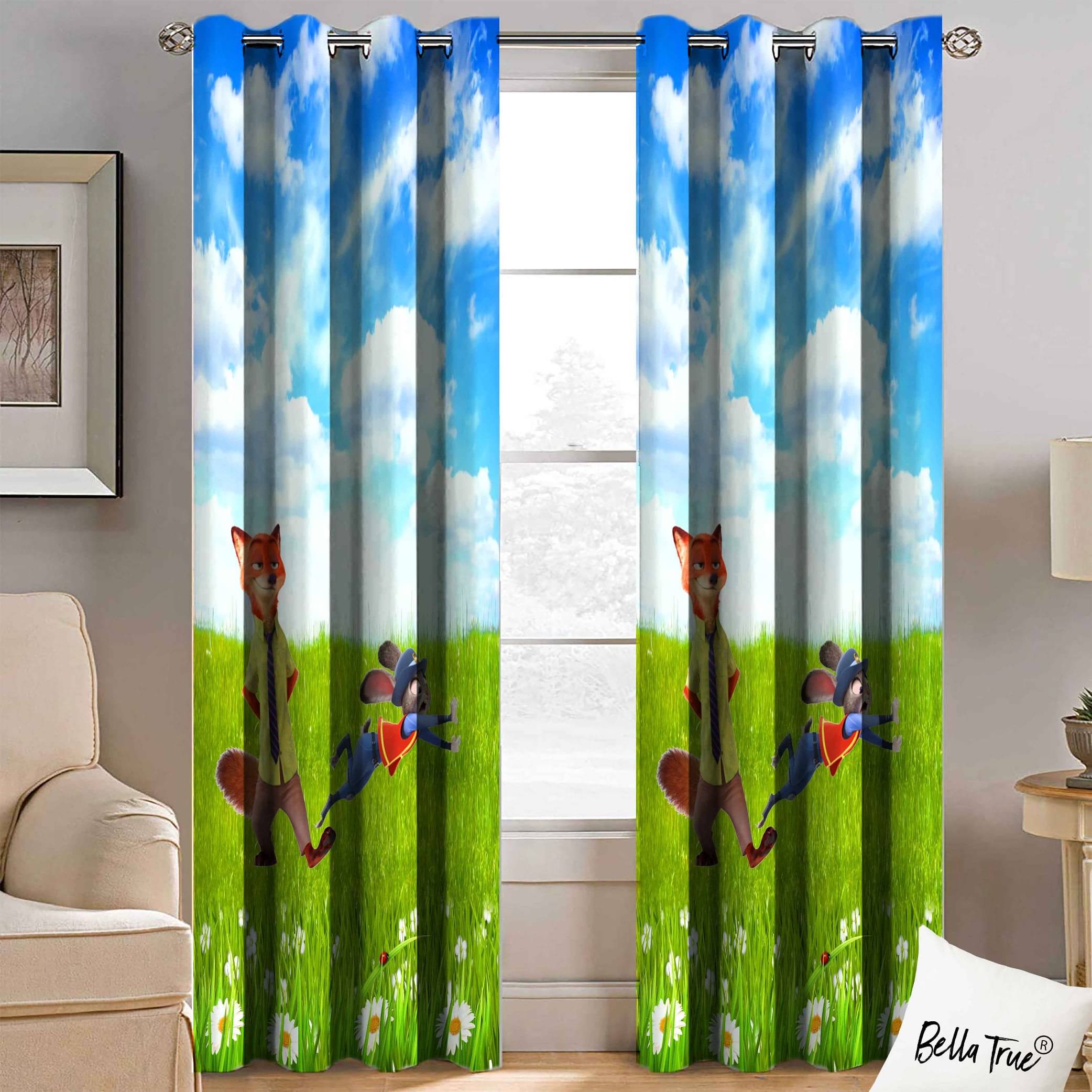 BELLA TRUE Set of 2 Window SemiTransparent Eyelet Polyester Multi Color Curtains ( 152 x 113 cm ) BELLA TRUE Set of 2 Window SemiTransparent Eyelet Polyester Multi Color Curtains ( 152 x 113 cm )