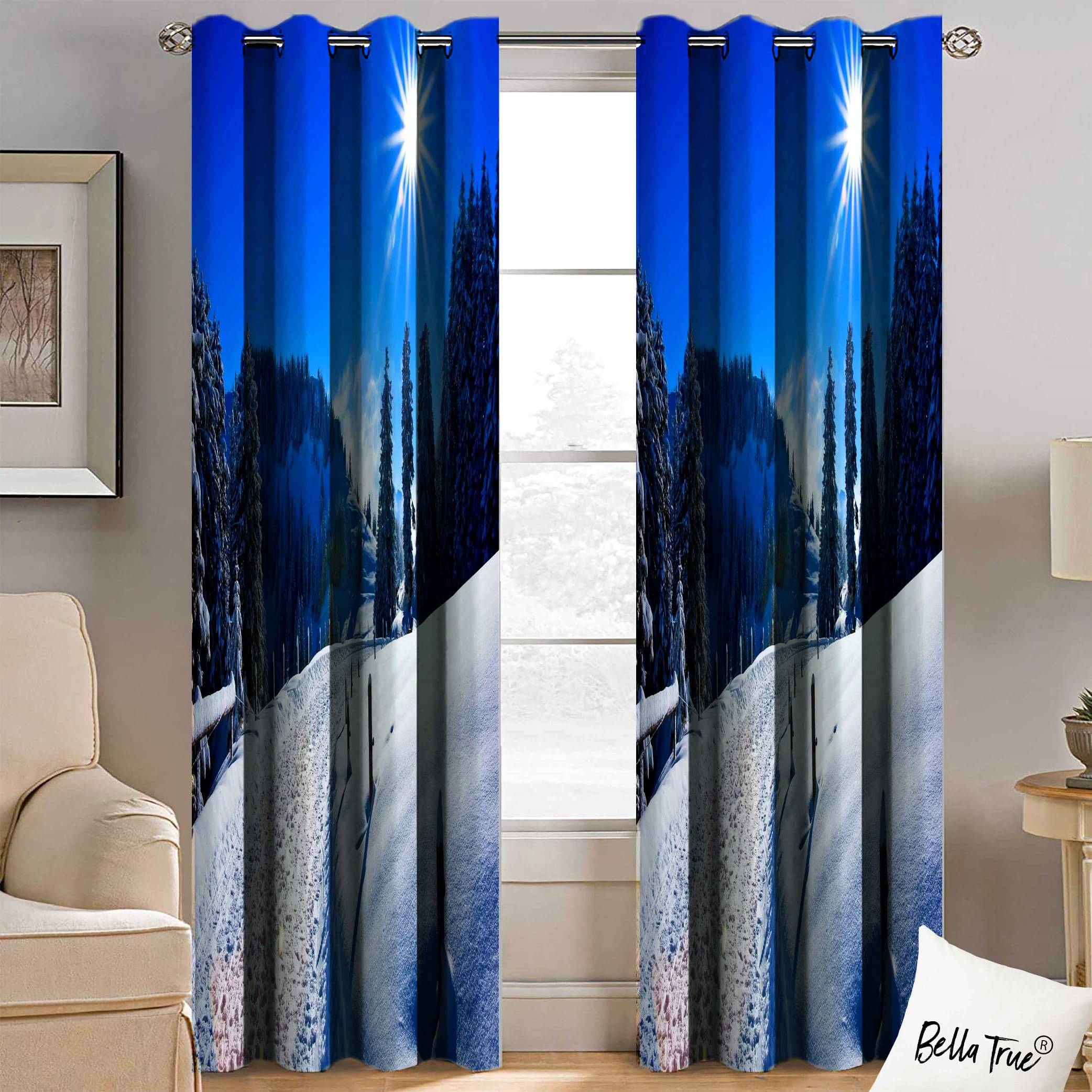 BELLA TRUE Set of 2 Window SemiTransparent Eyelet Polyester Multi Color Curtains ( 152 x 113 cm ) BELLA TRUE Set of 2 Window SemiTransparent Eyelet Polyester Multi Color Curtains ( 152 x 113 cm )