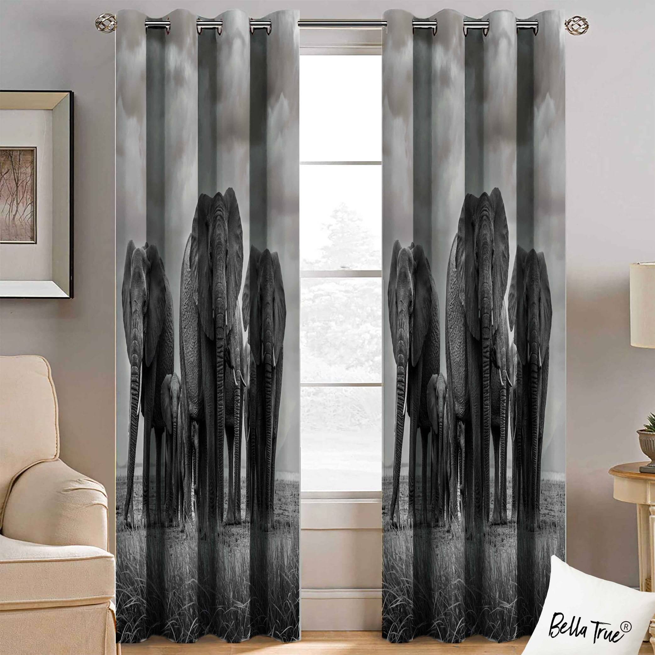     			BELLA TRUE  Set of 2 Window SemiTransparent Eyelet Polyester Multi Color Curtains ( 152 x 113 cm )