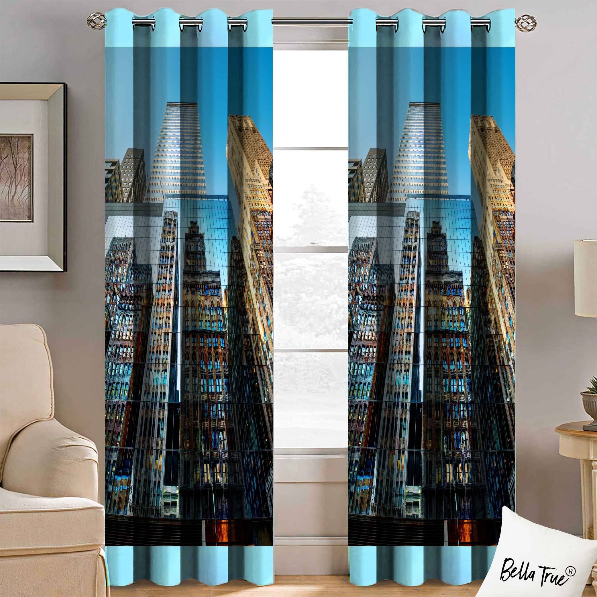 BELLA TRUE Set of 2 Window SemiTransparent Eyelet Polyester Multi Color Curtains ( 152 x 113 cm ) BELLA TRUE Set of 2 Window SemiTransparent Eyelet Polyester Multi Color Curtains ( 152 x 113 cm )