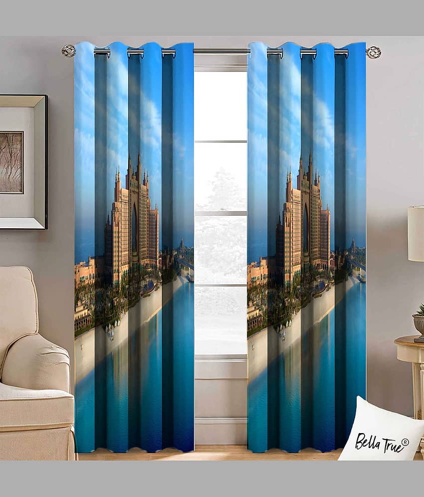 BELLA TRUE Set of 2 Window SemiTransparent Eyelet Polyester Multi Color Curtains ( 152 x 113 cm )