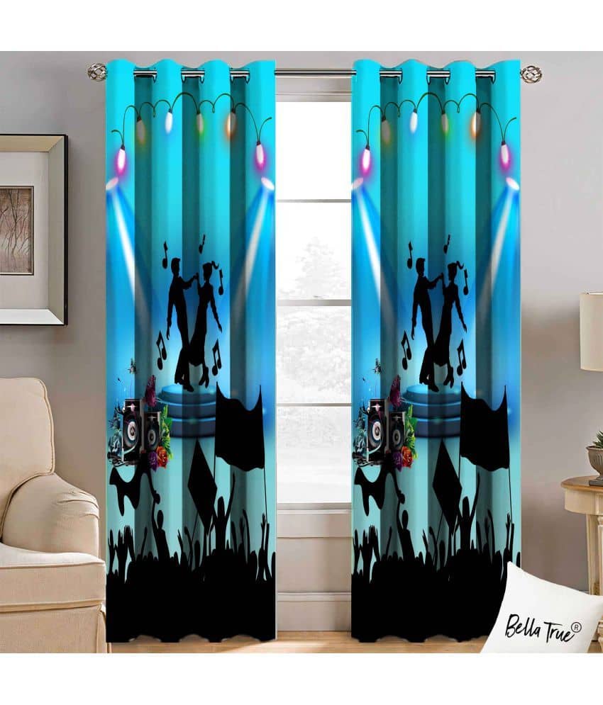 BELLA TRUE  Set of 2 Door SemiTransparent Eyelet Polyester Multi Color Curtains ( 213 x 113 cm )