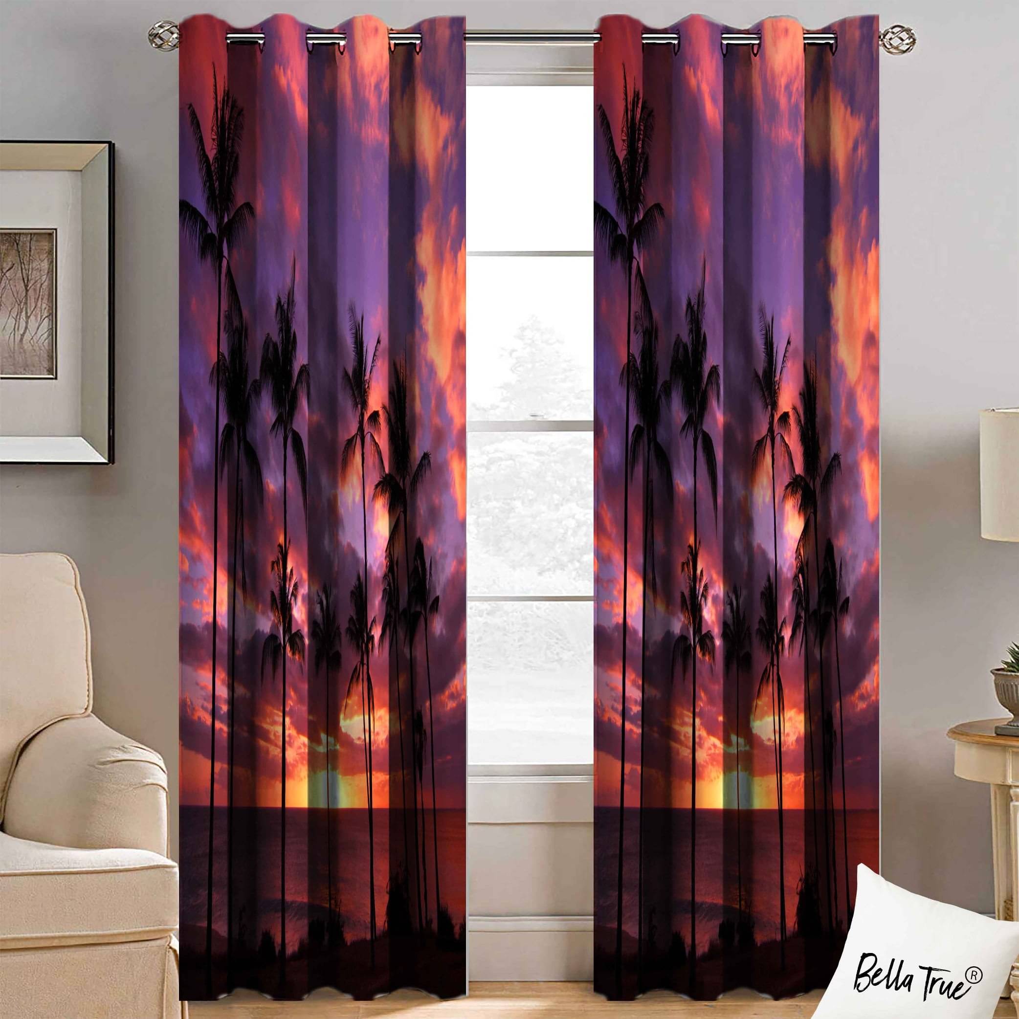     			BELLA TRUE  Set of 2 Window SemiTransparent Eyelet Polyester Multi Color Curtains ( 152 x 113 cm )