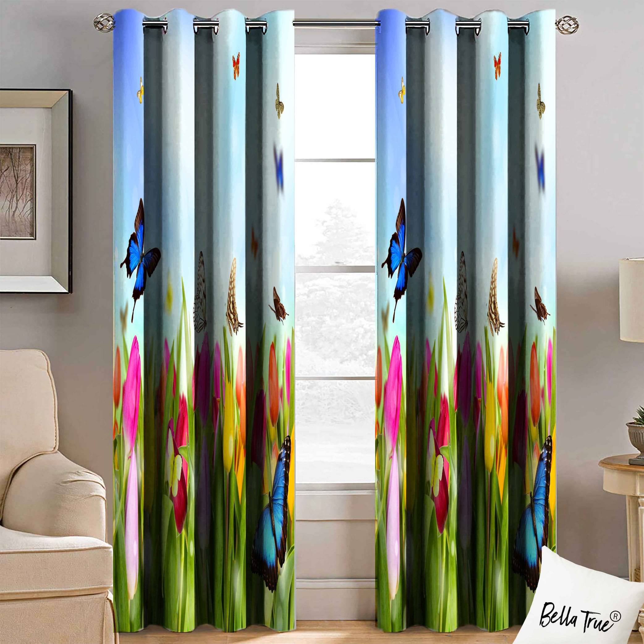     			BELLA TRUE  Set of 2 Window SemiTransparent Eyelet Polyester Multi Color Curtains ( 152 x 113 cm )