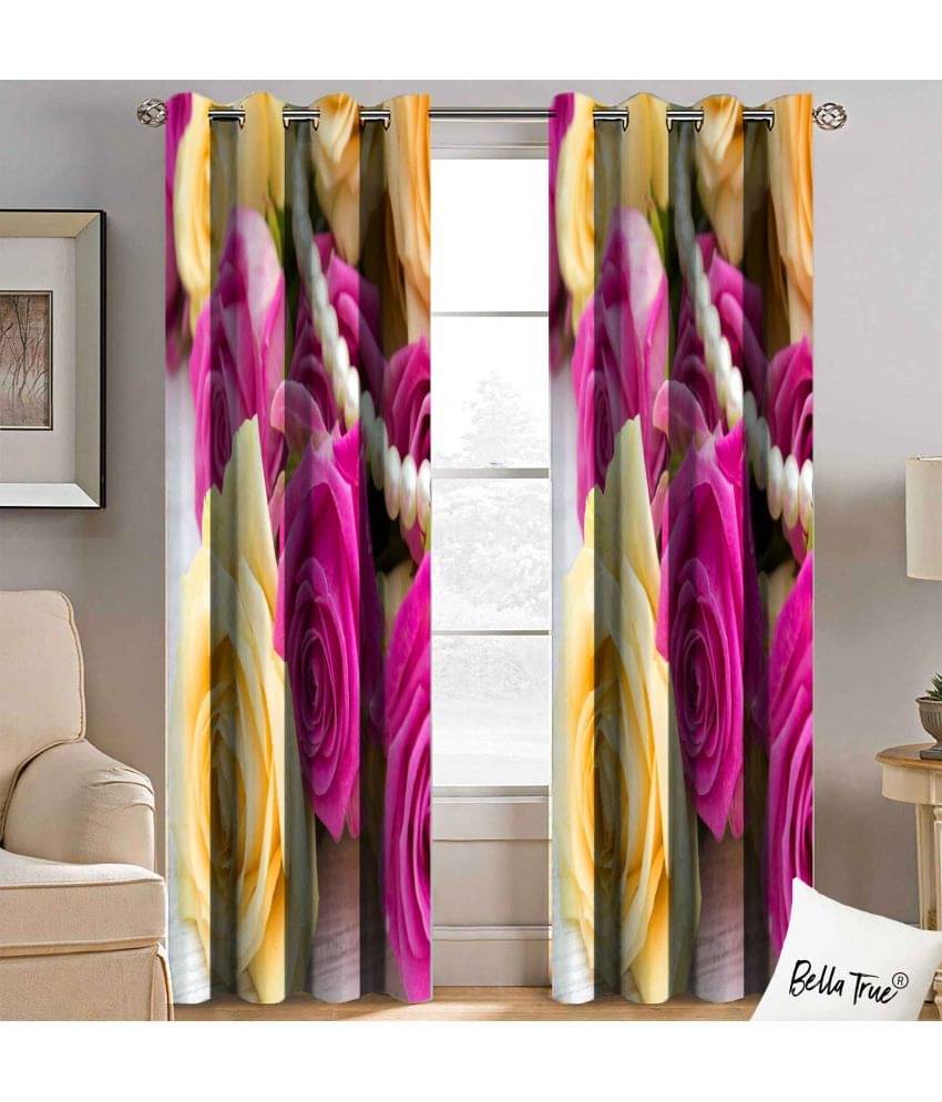     			BELLA TRUE  Set of 2 Door SemiTransparent Eyelet Polyester Multi Color Curtains ( 213 x 113 cm )