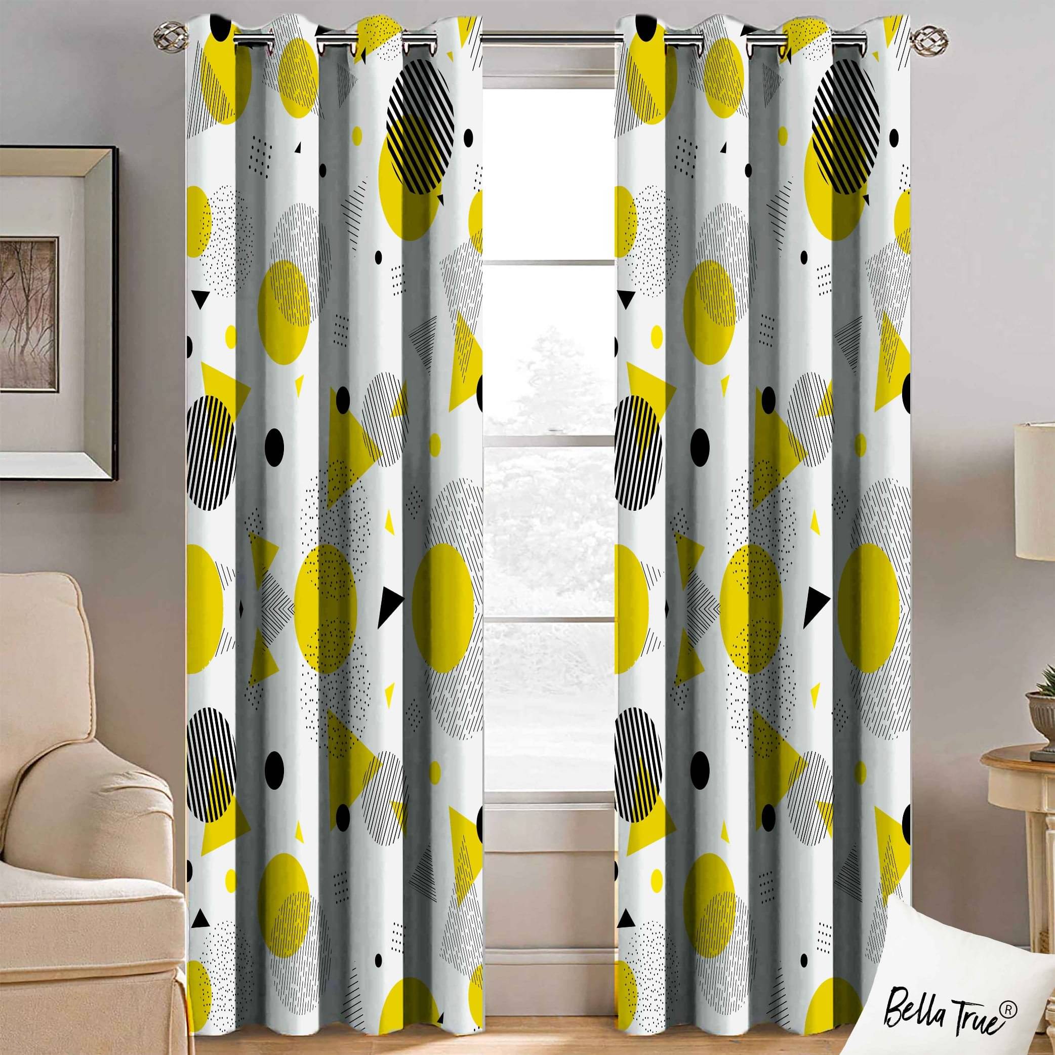     			BELLA TRUE  Set of 2 Door SemiTransparent Eyelet Polyester Multi Color Curtains ( 213 x 113 cm )