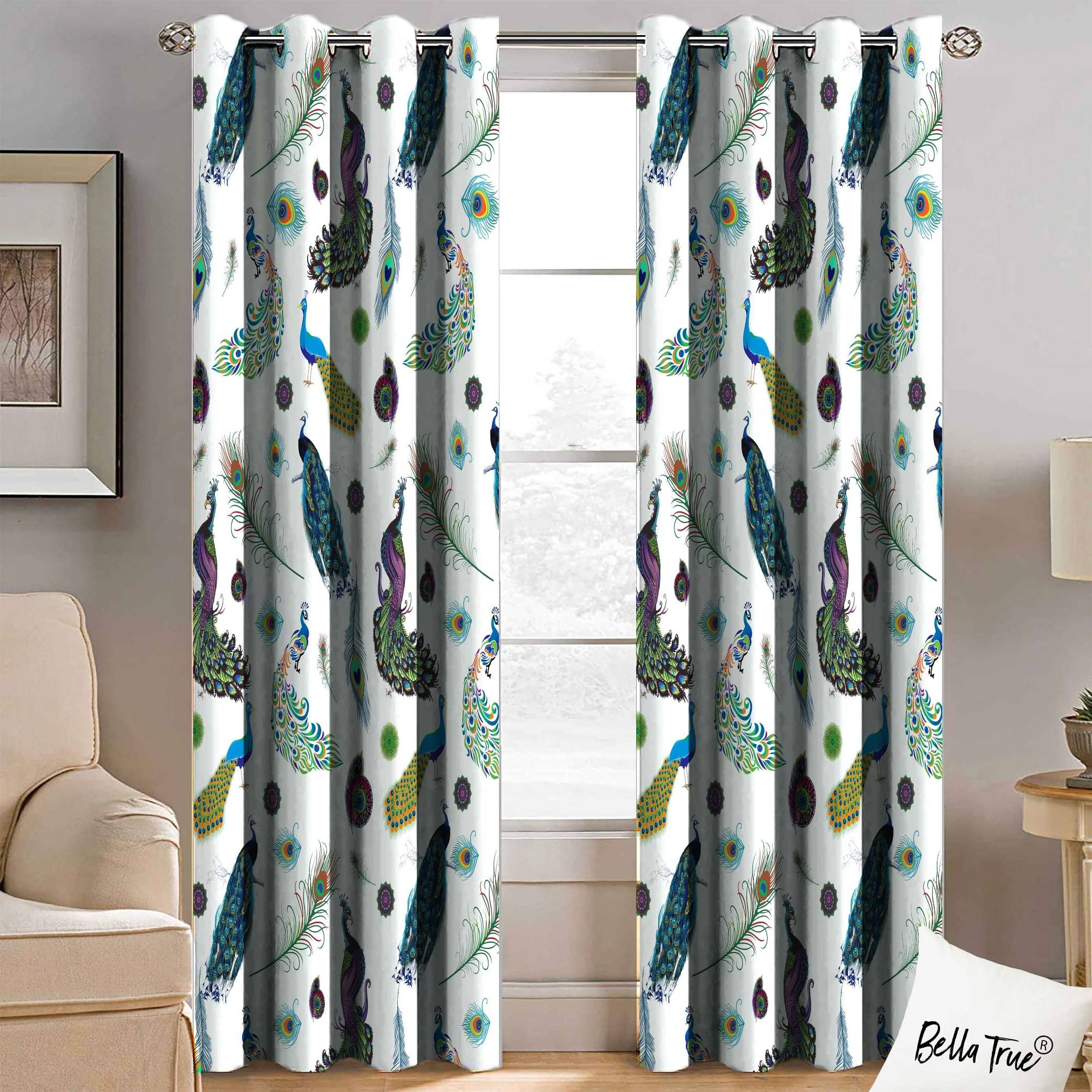     			BELLA TRUE  Set of 2 Door SemiTransparent Eyelet Polyester Multi Color Curtains ( 213 x 113 cm )