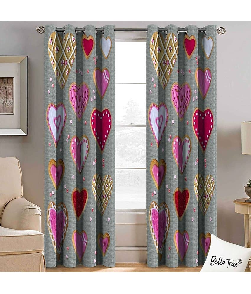 BELLA TRUE Set of 2 Door SemiTransparent Eyelet Polyester Multi Color Curtains ( 213 x 113 cm )