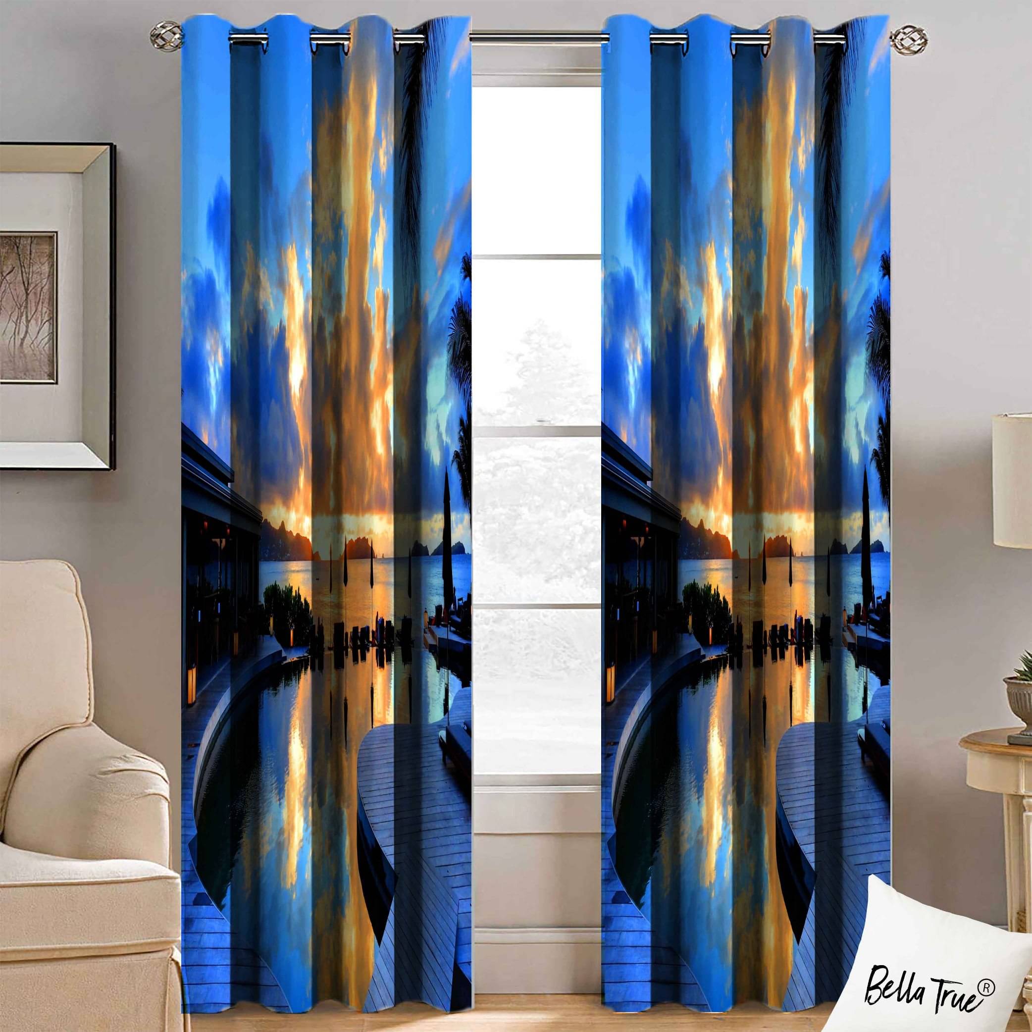 BELLA TRUE Set of 2 Long Door SemiTransparent Eyelet Polyester Multi Color Curtains ( 270 x 113 cm ) BELLA TRUE Set of 2 Long Door SemiTransparent Eyelet Polyester Multi Color Curtains ( 270 x 113 cm )