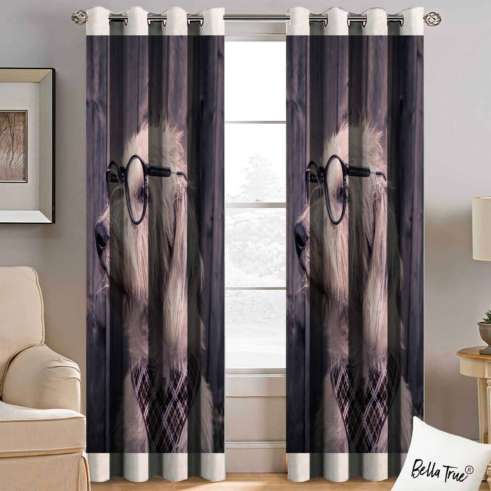     			BELLA TRUE  Set of 2 Long Door SemiTransparent Eyelet Polyester Multi Color Curtains ( 270 x 113 cm )
