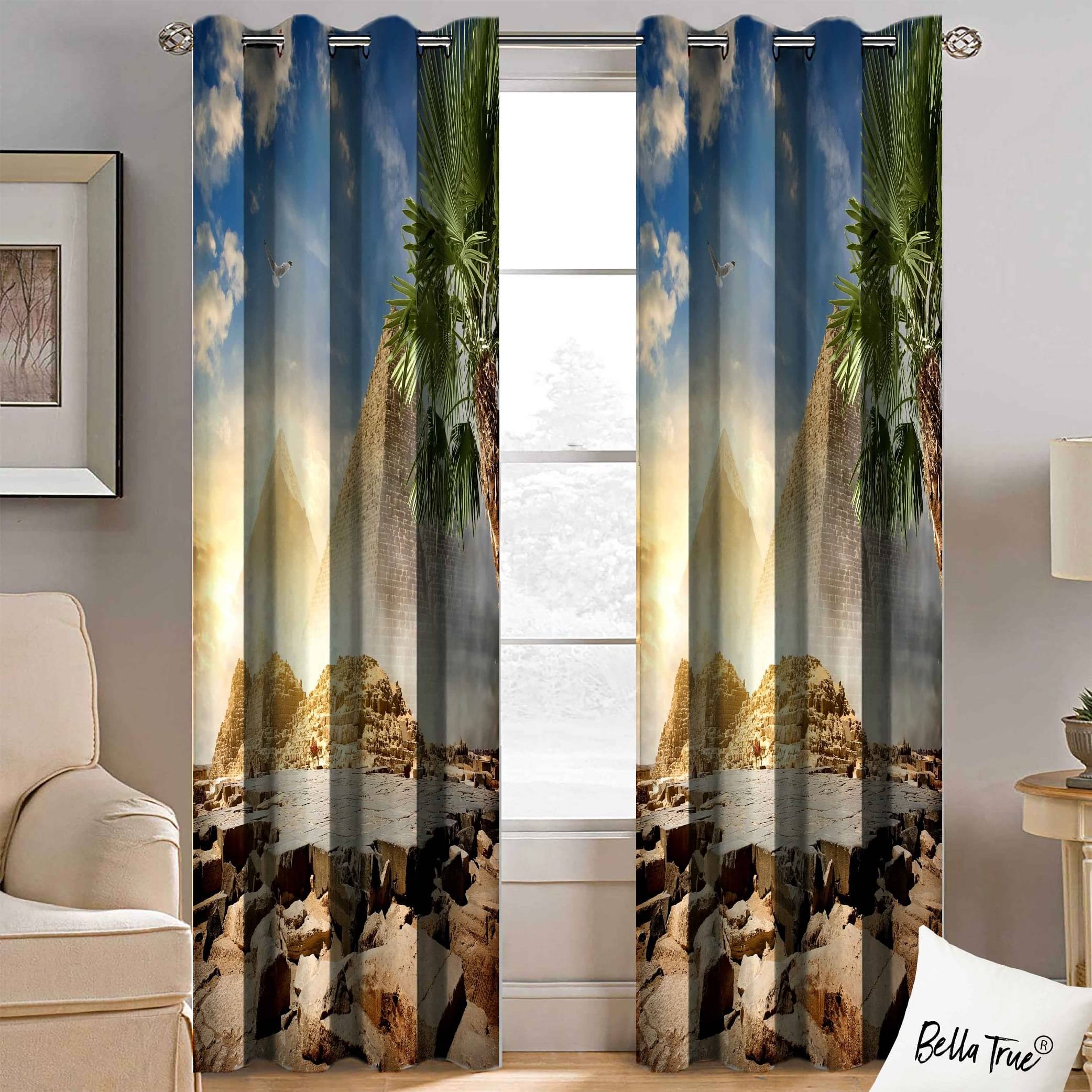 BELLA TRUE Set of 2 Long Door SemiTransparent Eyelet Polyester Multi Color Curtains ( 270 x 113 cm ) BELLA TRUE Set of 2 Long Door SemiTransparent Eyelet Polyester Multi Color Curtains ( 270 x 113 cm )
