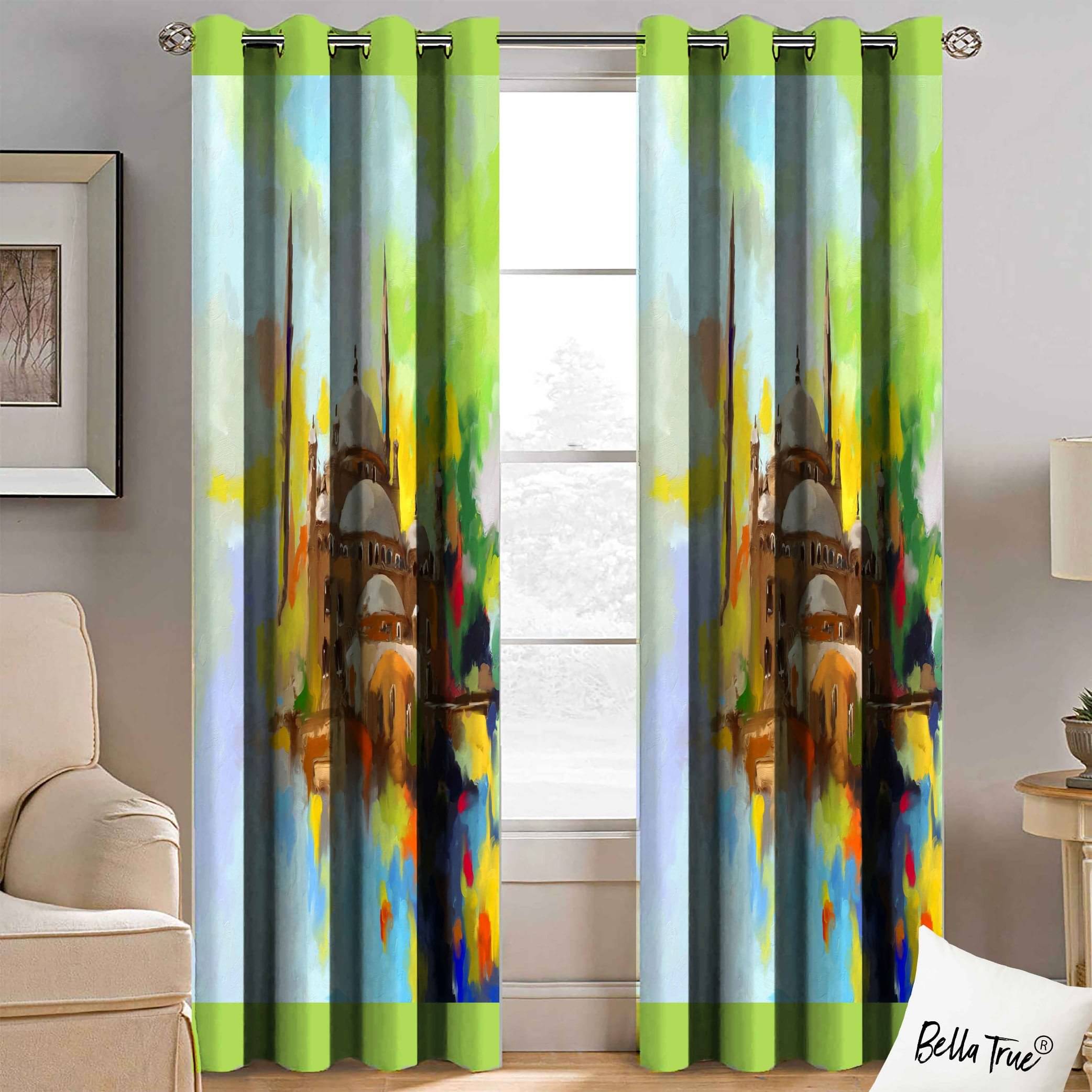     			BELLA TRUE  Set of 2 Long Door SemiTransparent Eyelet Polyester Multi Color Curtains ( 270 x 113 cm )