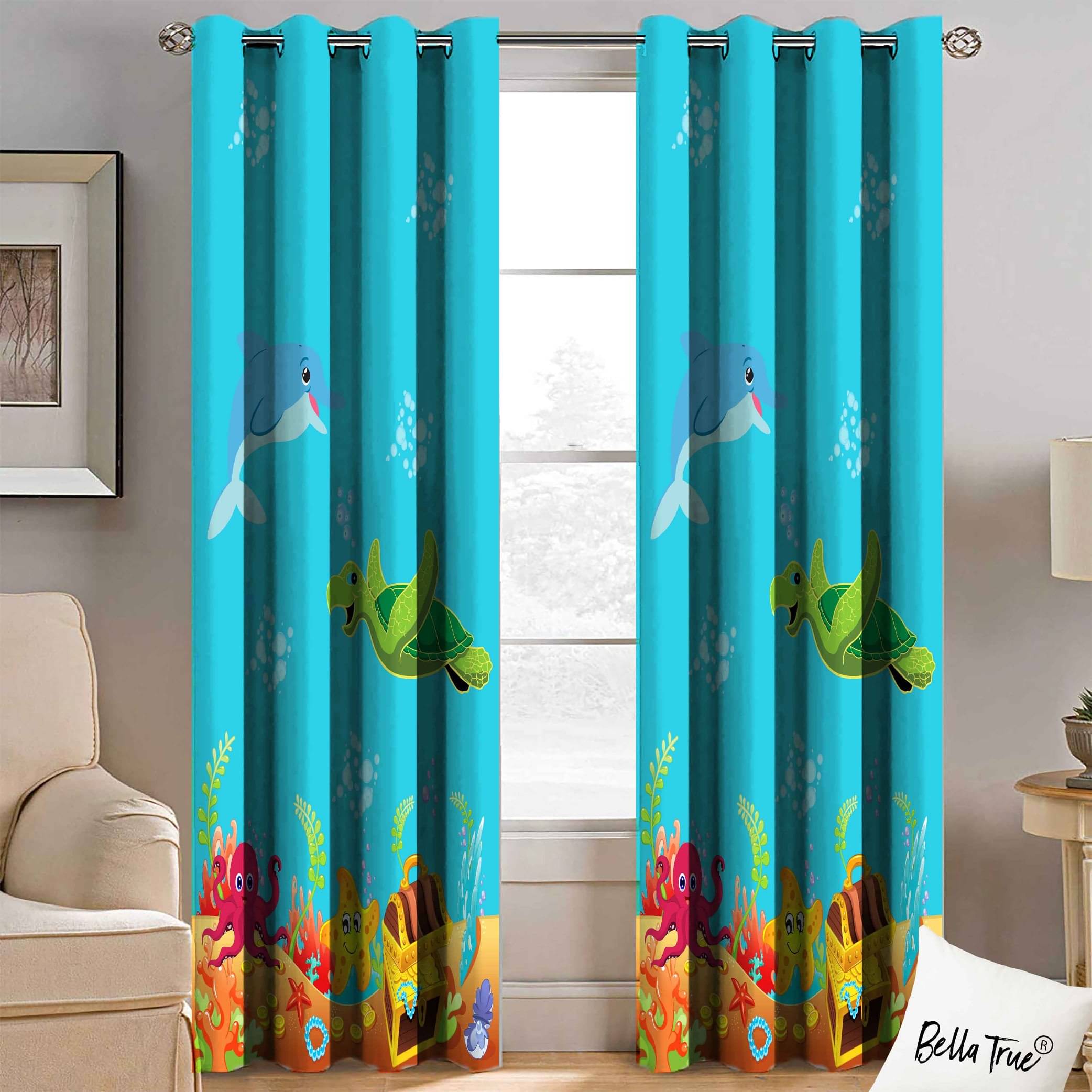     			BELLA TRUE  Set of 2 Long Door SemiTransparent Eyelet Polyester Multi Color Curtains ( 270 x 113 cm )