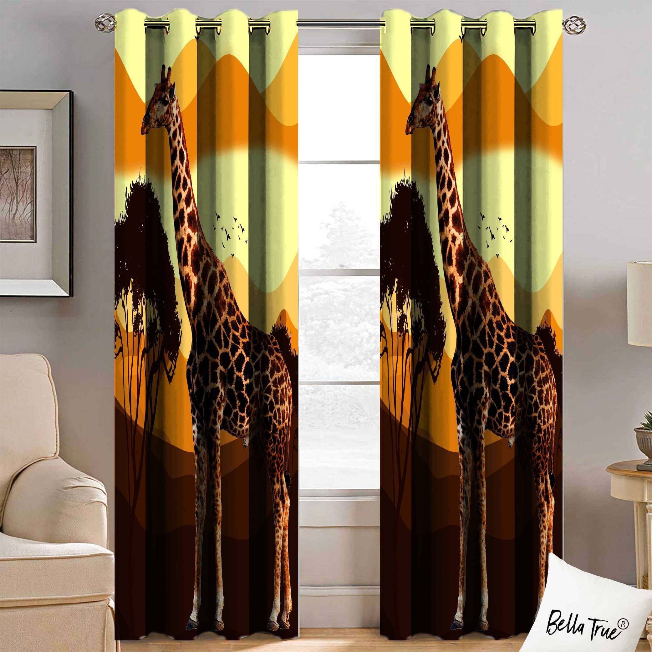 BELLA TRUE Set of 2 Long Door SemiTransparent Eyelet Polyester Multi Color Curtains ( 270 x 113 cm ) BELLA TRUE Set of 2 Long Door SemiTransparent Eyelet Polyester Multi Color Curtains ( 270 x 113 cm )