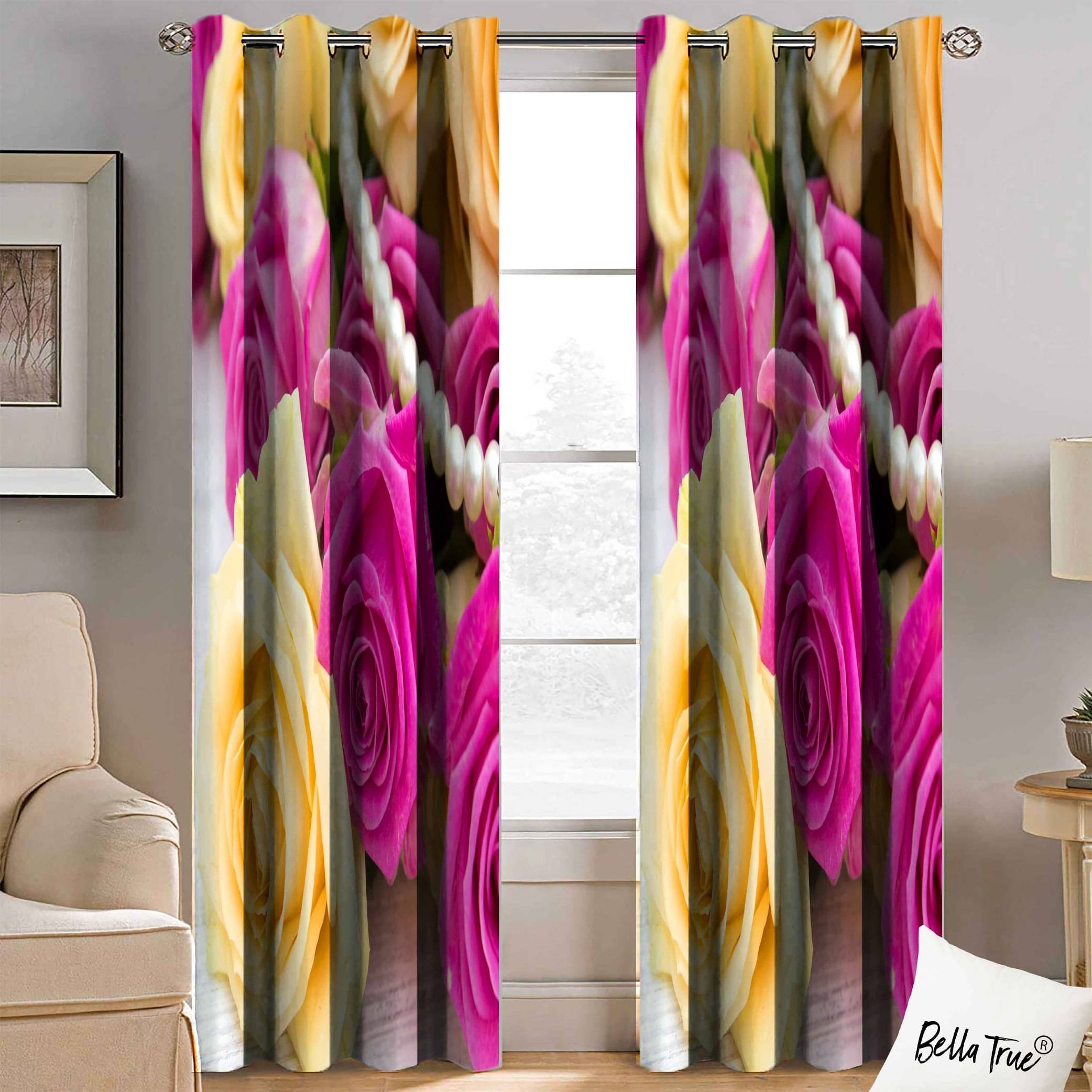 BELLA TRUE Set of 2 Window SemiTransparent Eyelet Polyester Multi Color Curtains ( 152 x 113 cm ) BELLA TRUE Set of 2 Window SemiTransparent Eyelet Polyester Multi Color Curtains ( 152 x 113 cm )