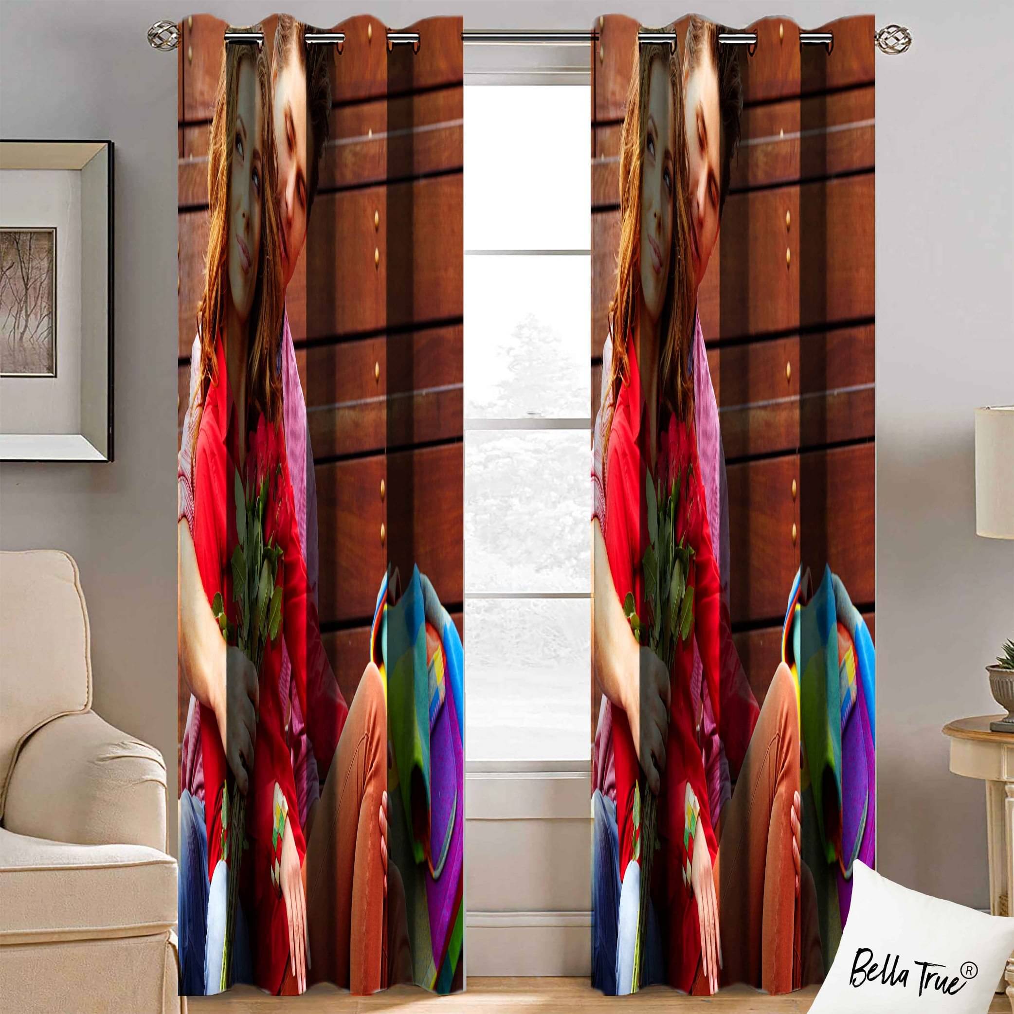 BELLA TRUE Set of 2 Long Door SemiTransparent Eyelet Polyester Multi Color Curtains ( 270 x 113 cm ) BELLA TRUE Set of 2 Long Door SemiTransparent Eyelet Polyester Multi Color Curtains ( 270 x 113 cm )