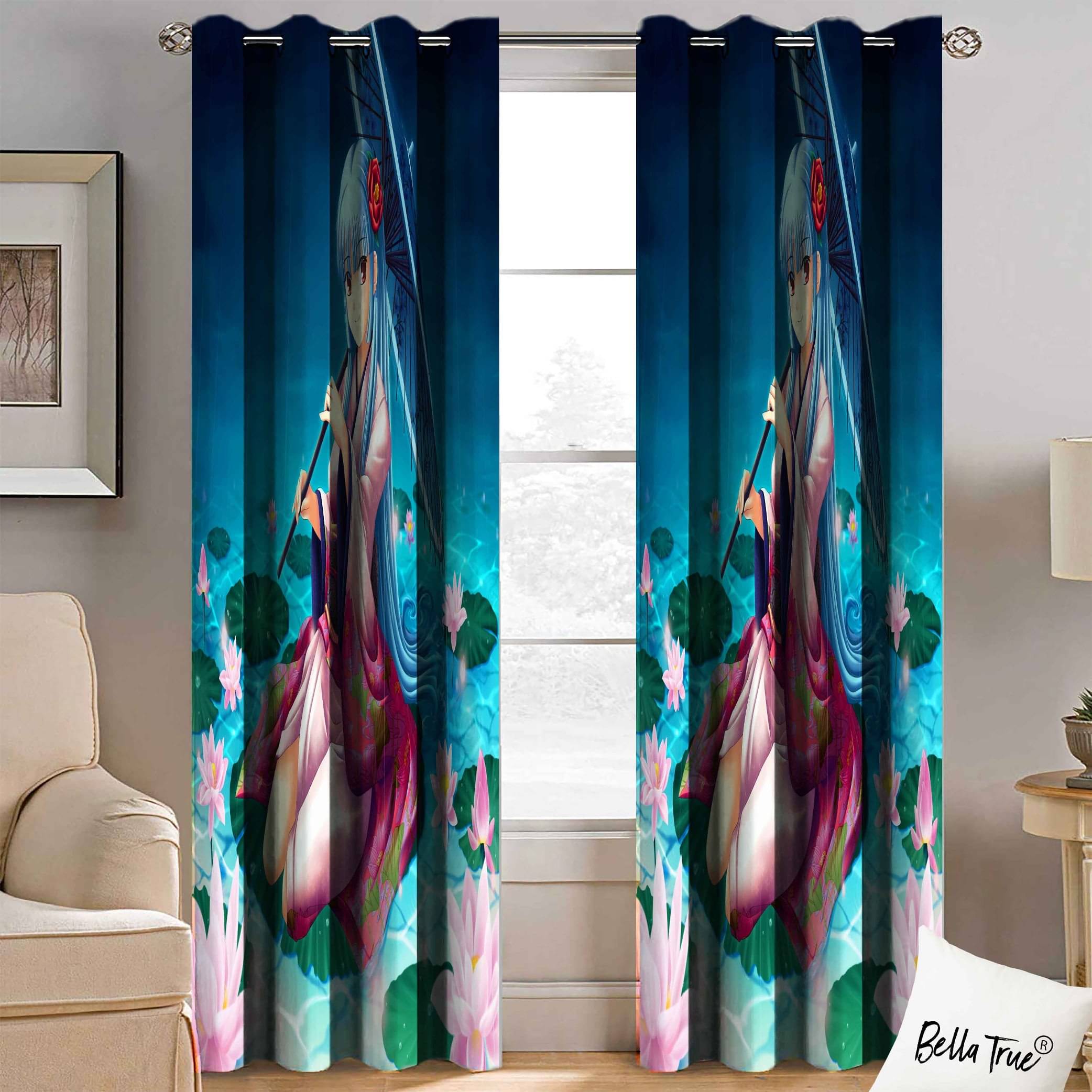     			BELLA TRUE  Set of 2 Long Door SemiTransparent Eyelet Polyester Multi Color Curtains ( 270 x 113 cm )