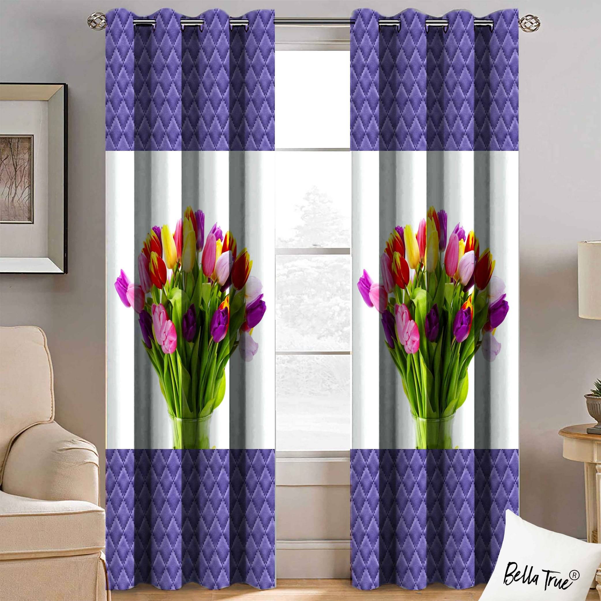 BELLA TRUE Set of 2 Window SemiTransparent Eyelet Polyester Multi Color Curtains ( 152 x 113 cm ) BELLA TRUE Set of 2 Window SemiTransparent Eyelet Polyester Multi Color Curtains ( 152 x 113 cm )